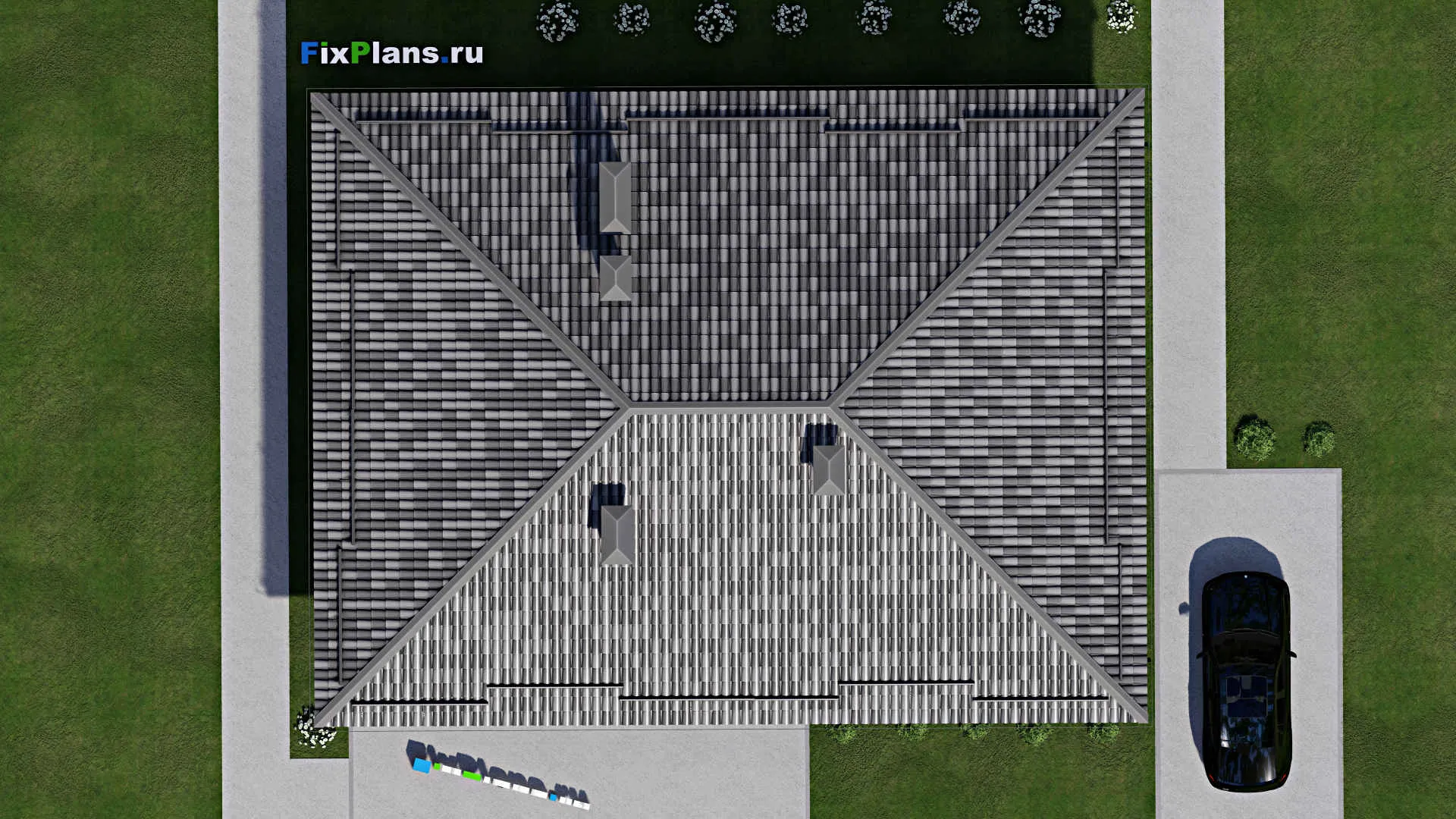 F-8072 - План одноэтажного дома 13 на 17, площадью 180 м² с террасой и 4 спальнями