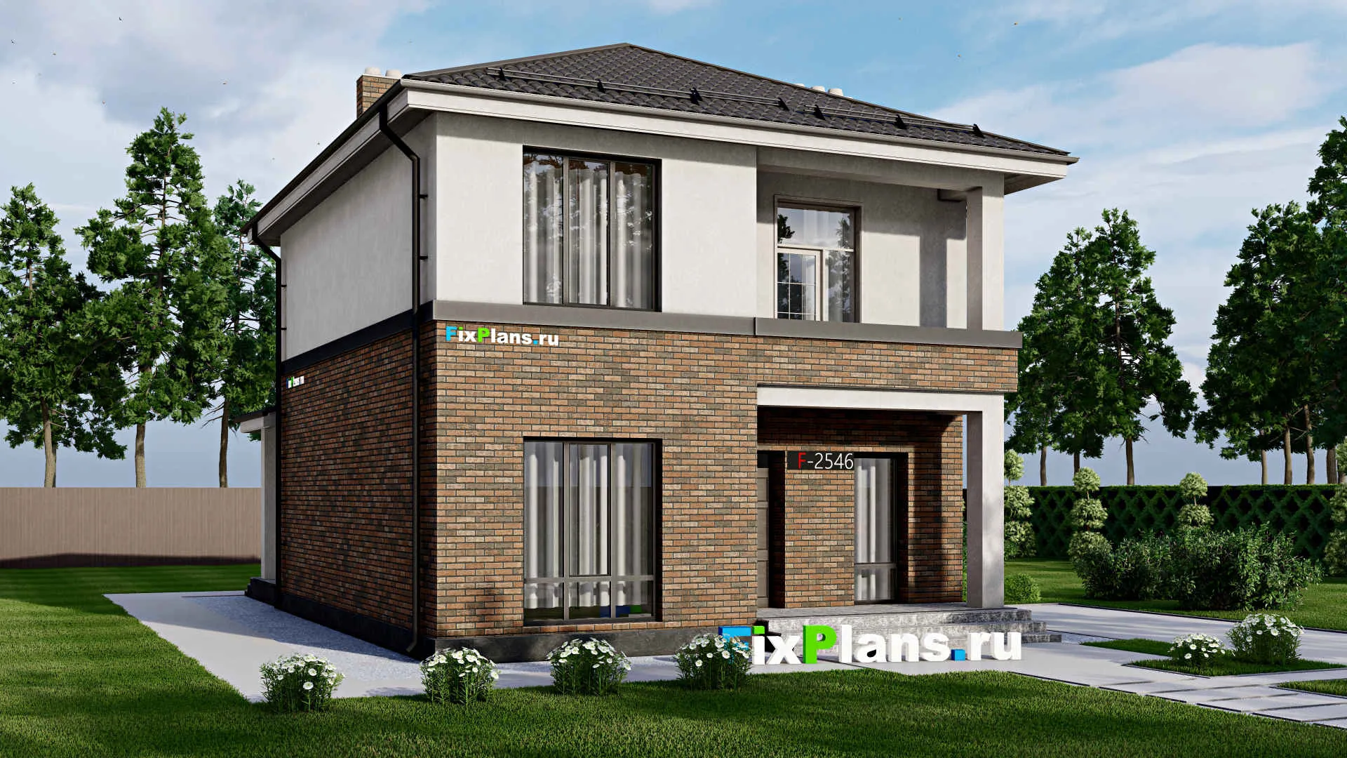 F-2546 - Проект двухэтажного дома 10 на 11, площадью 160 м² с террасой, балконом и 3 спальнями