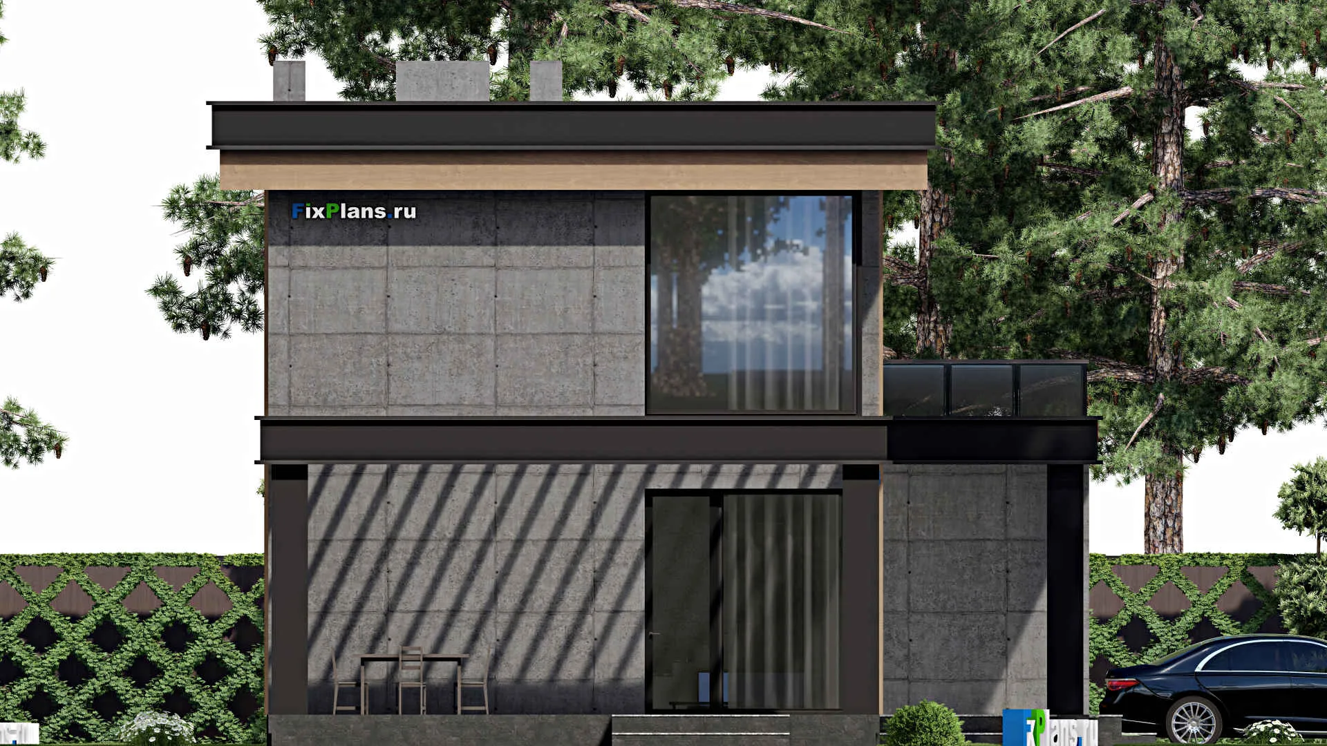 F-1313 - Проект двухэтажного дома 11 на 15, площадью 230 м² с террасой, балконом, гаражом на 1 машину и 3 спальнями