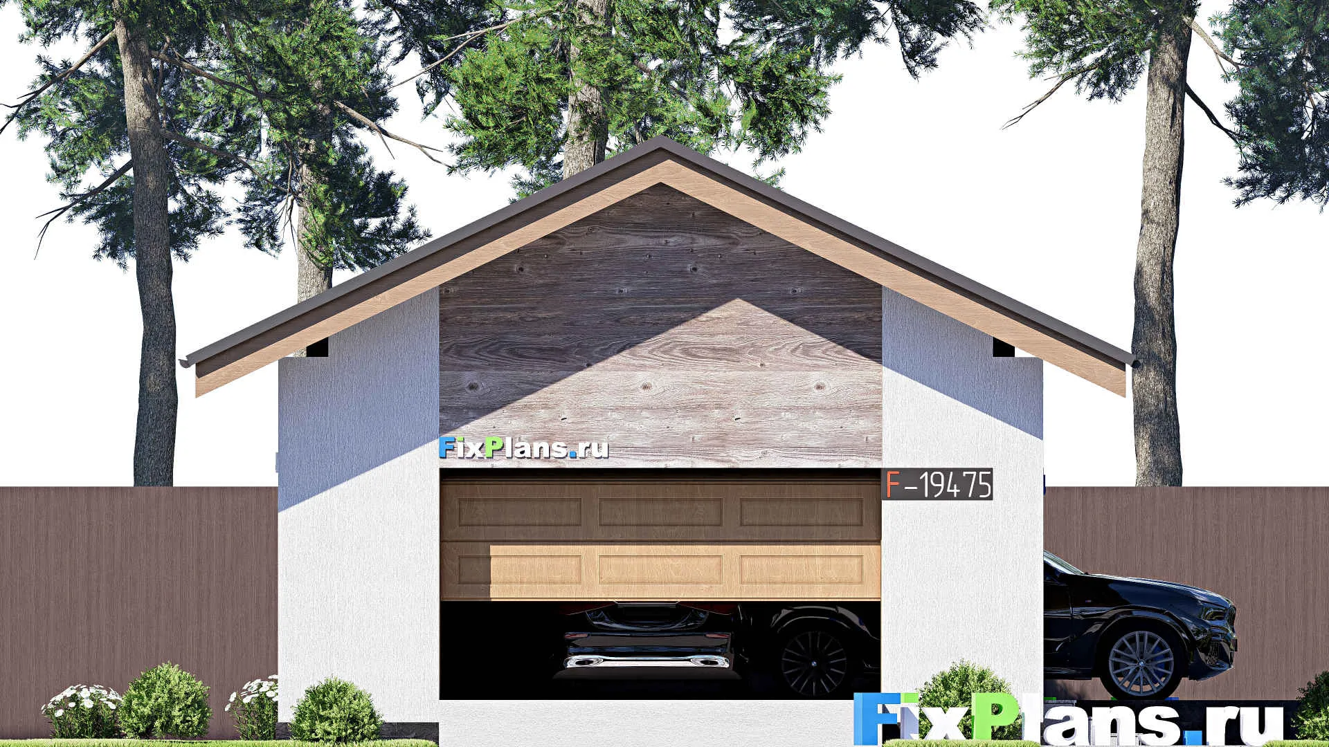 F-19475 - Проект гаража из газобетона 7 на 11, площадью 60 м² на 2 машиноместа