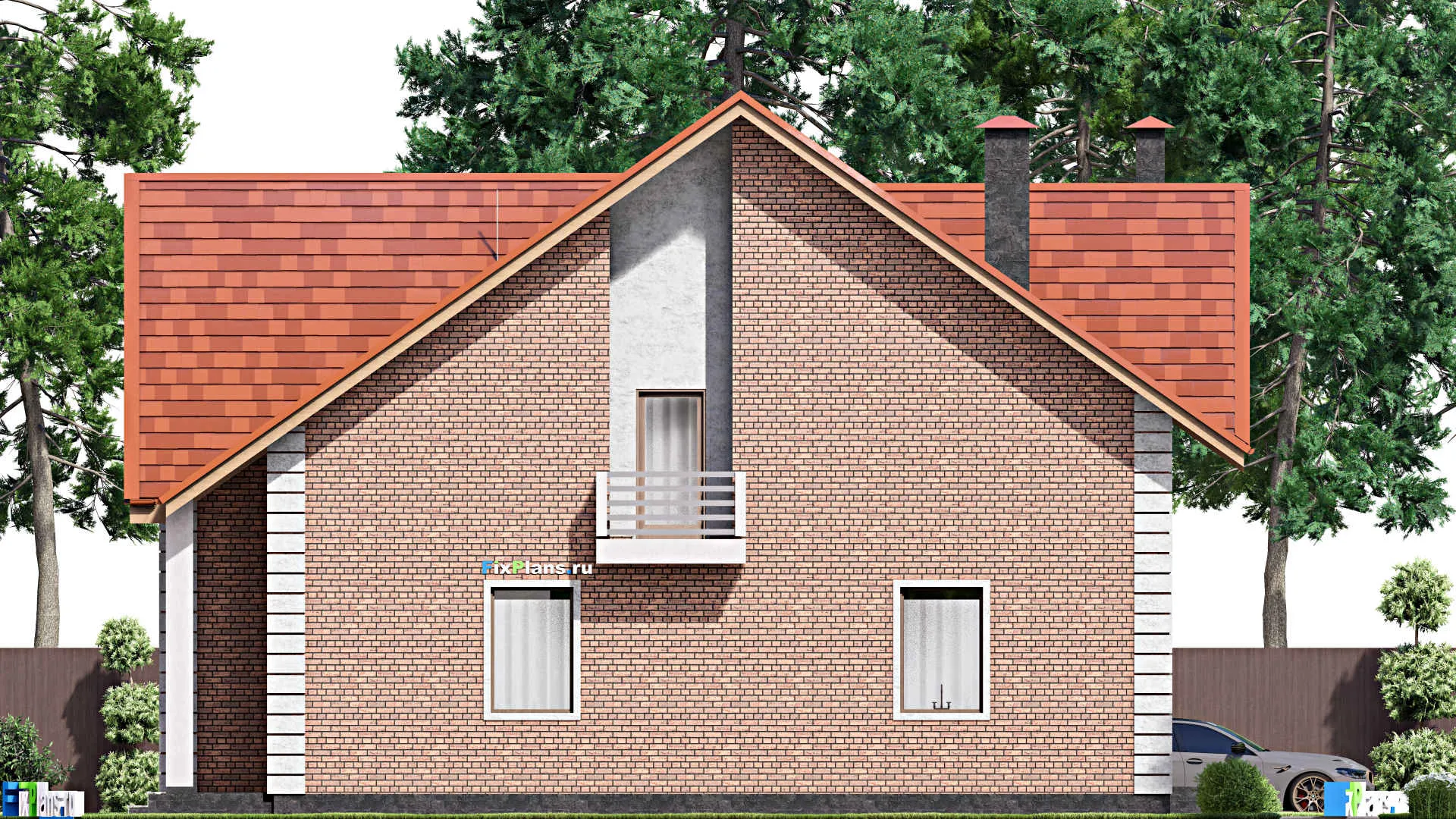 F-15947 - Проект дома с мансардой 14 на 15, площадью 280 м² с террасой, балконом и 4 спальнями