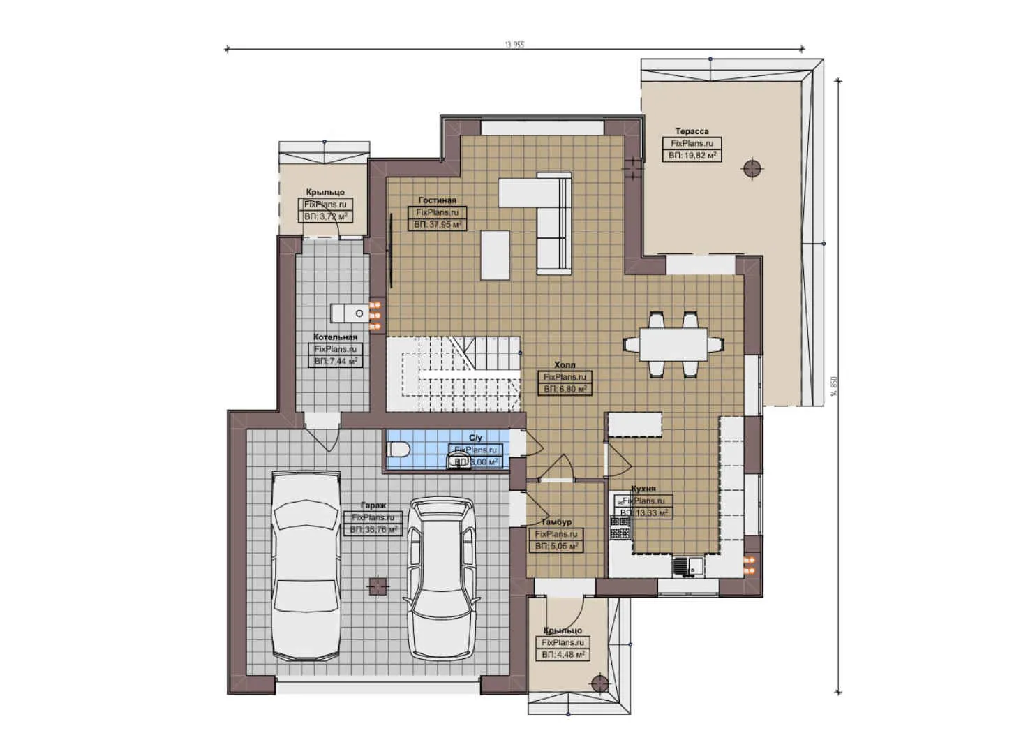 F-10484 - Планы двухэтажного дома 14 на 15, площадью 220 м² с 4 спальнями