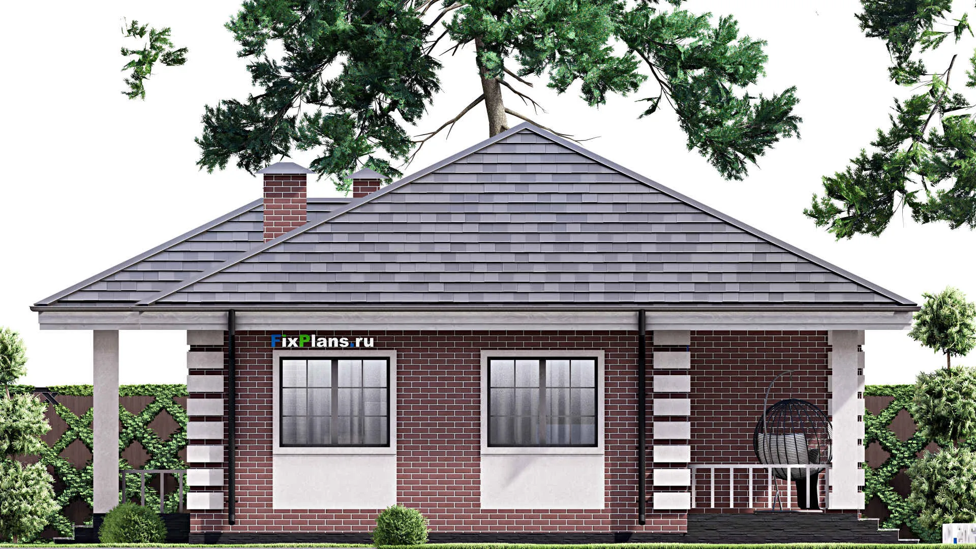 F-12860 - План одноэтажного дома 12 на 13, площадью 110 м² с террасой и 3 спальнями