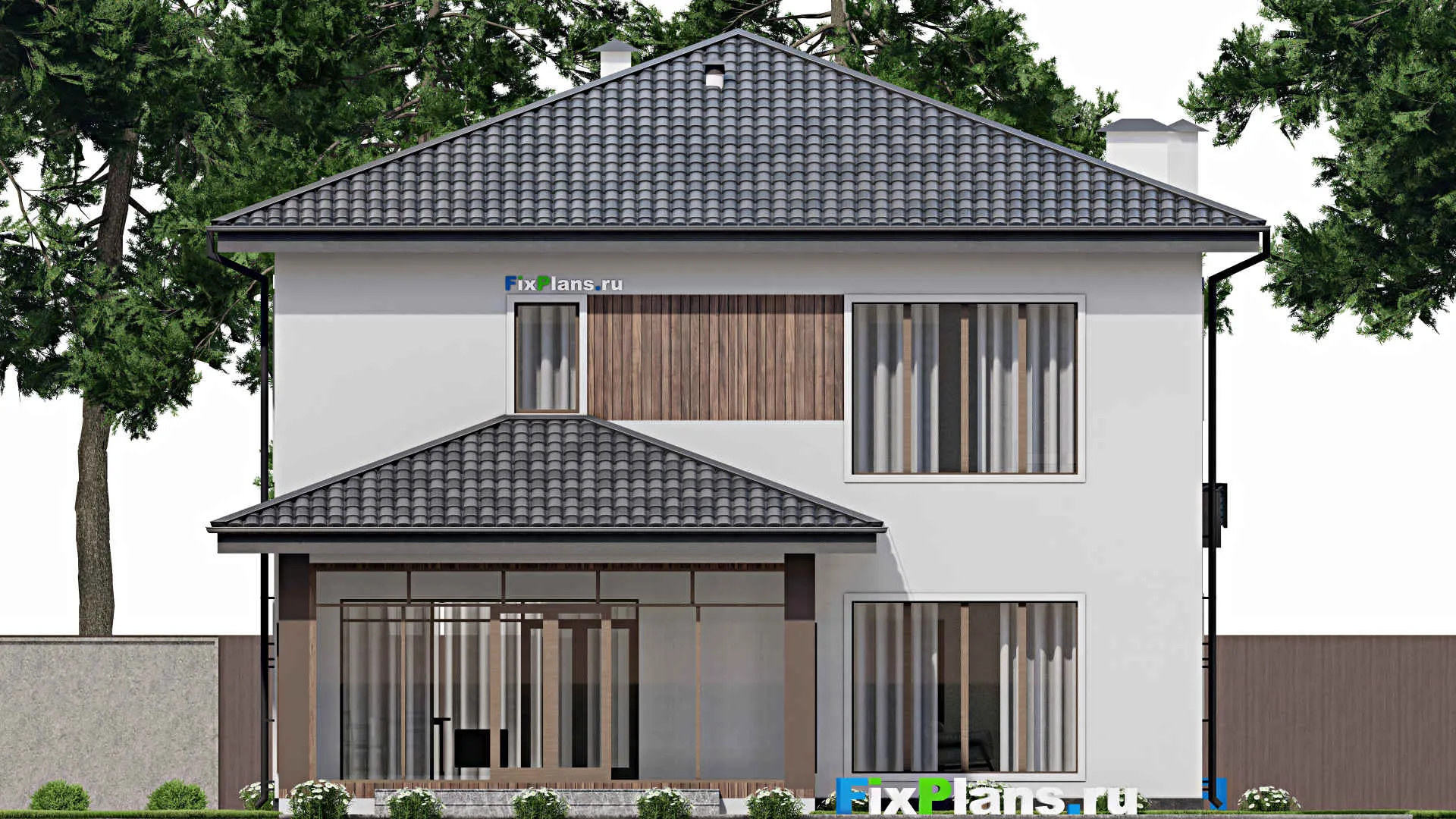 F-9584 - Проект двухэтажного дома 13 на 17, площадью 280 м² с террасой, балконом и 3 спальнями