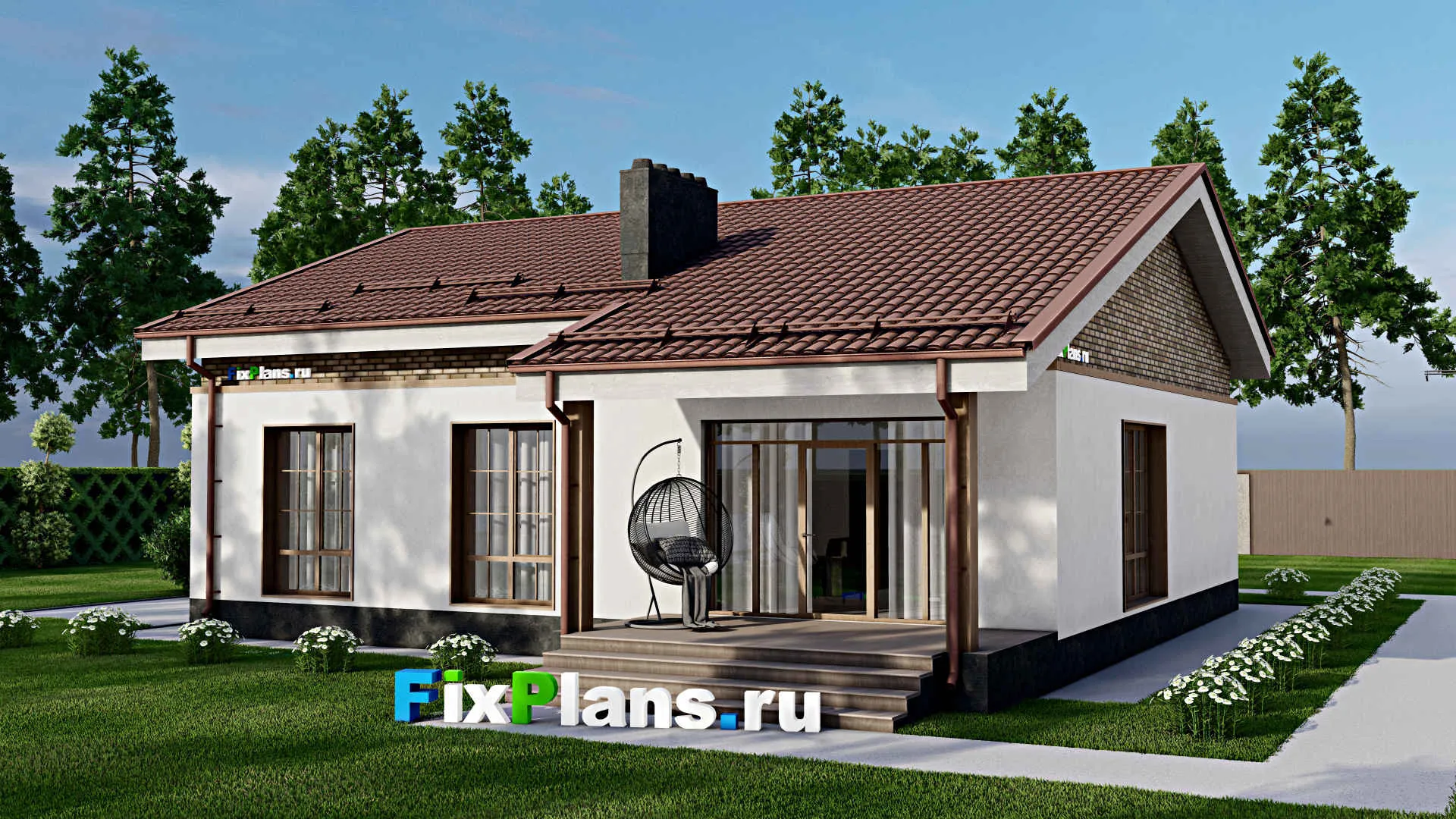 F-2321 - Проект одноэтажного дома 12 на 13, площадью 140 м² с террасой и 3 спальнями