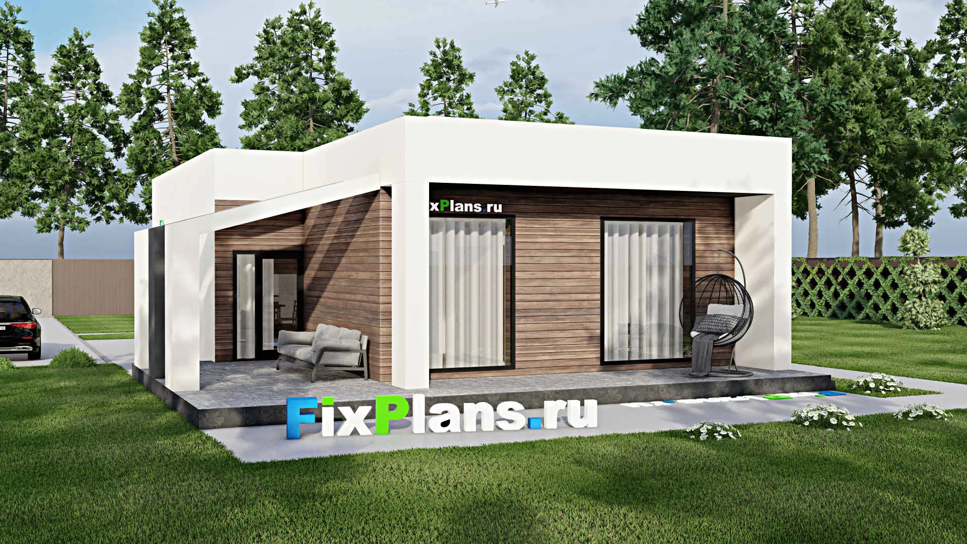 F-5678 - Проект одноэтажного дома 11 на 17, площадью 140 м² с террасой и 2 спальнями