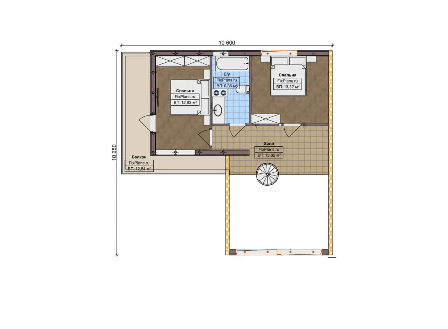 F-9755 - Планы дома с мансардой 13 на 13, площадью 200 м² с террасой, балконом и 3 спальнями