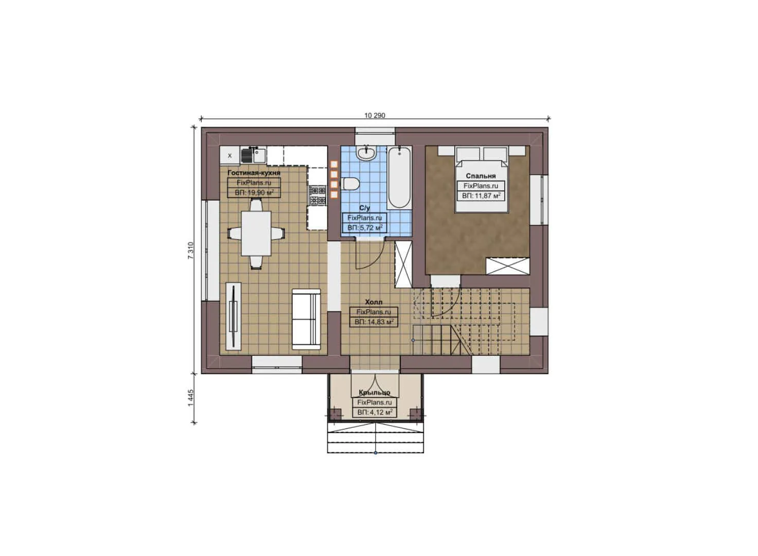 F-8027 - Планы двухэтажного дома 8 на 11, площадью 110 м² с балконом и 4 спальнями