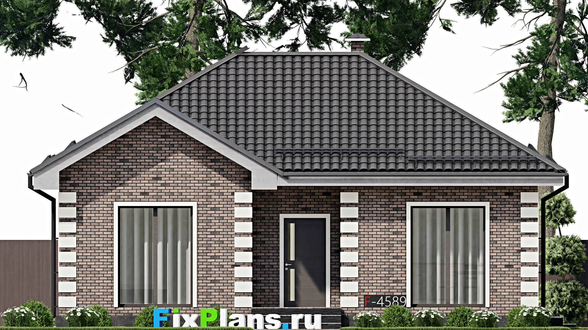 F-4589 - Проект одноэтажного дома 11 на 12, площадью 90 м² с 2 спальнями