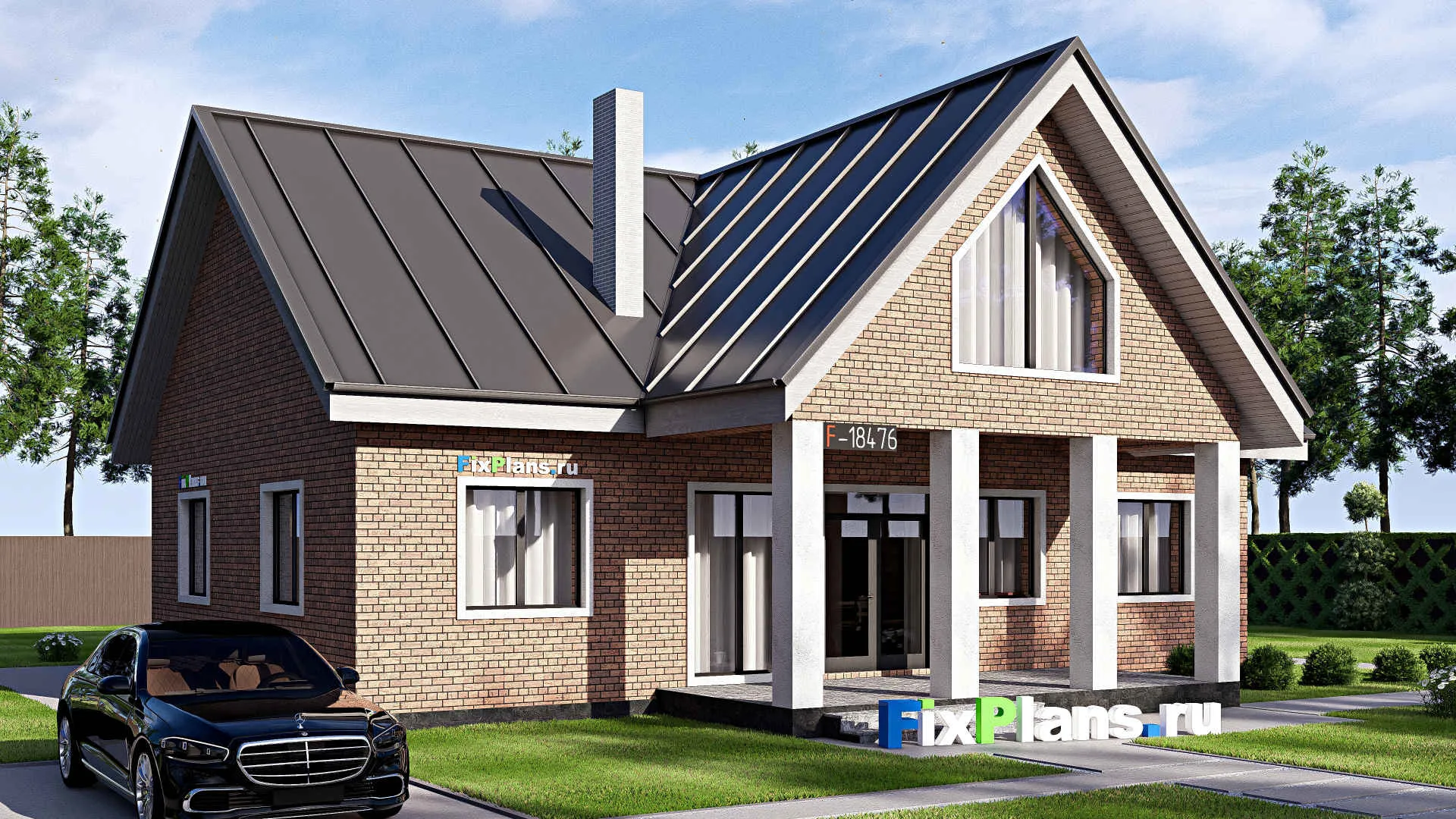 F-18476 - Проект дома с мансардой 13 на 17, площадью 200 м² с террасой и 3 спальнями