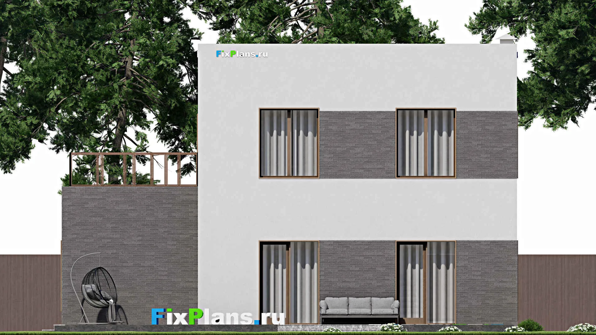 F-8153 - Проект двухэтажного дома 14 на 14, площадью 240 м² с террасой, балконом, гаражом на 1 машину и 3 спальнями
