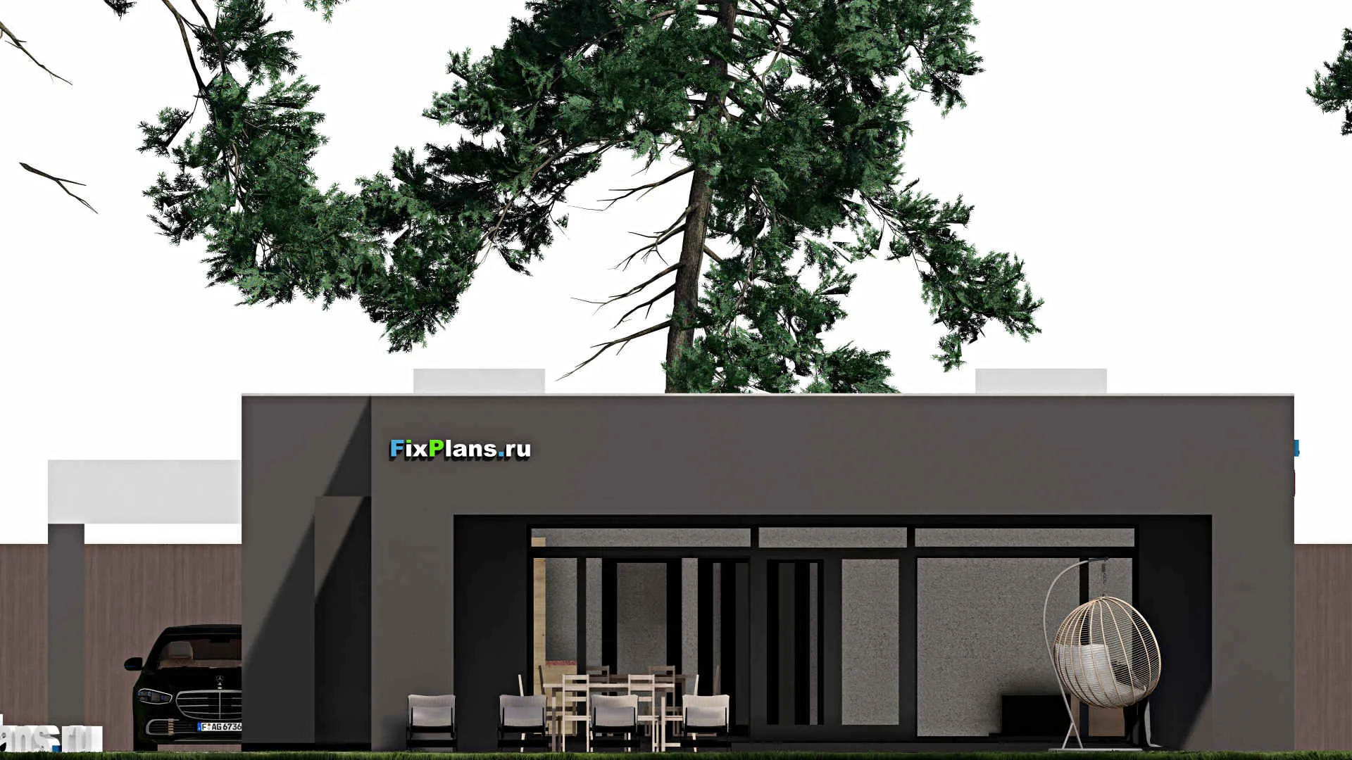 F-0305 - Проект одноэтажного дома 11 на 19, площадью 220 м² с террасой и 4 спальнями