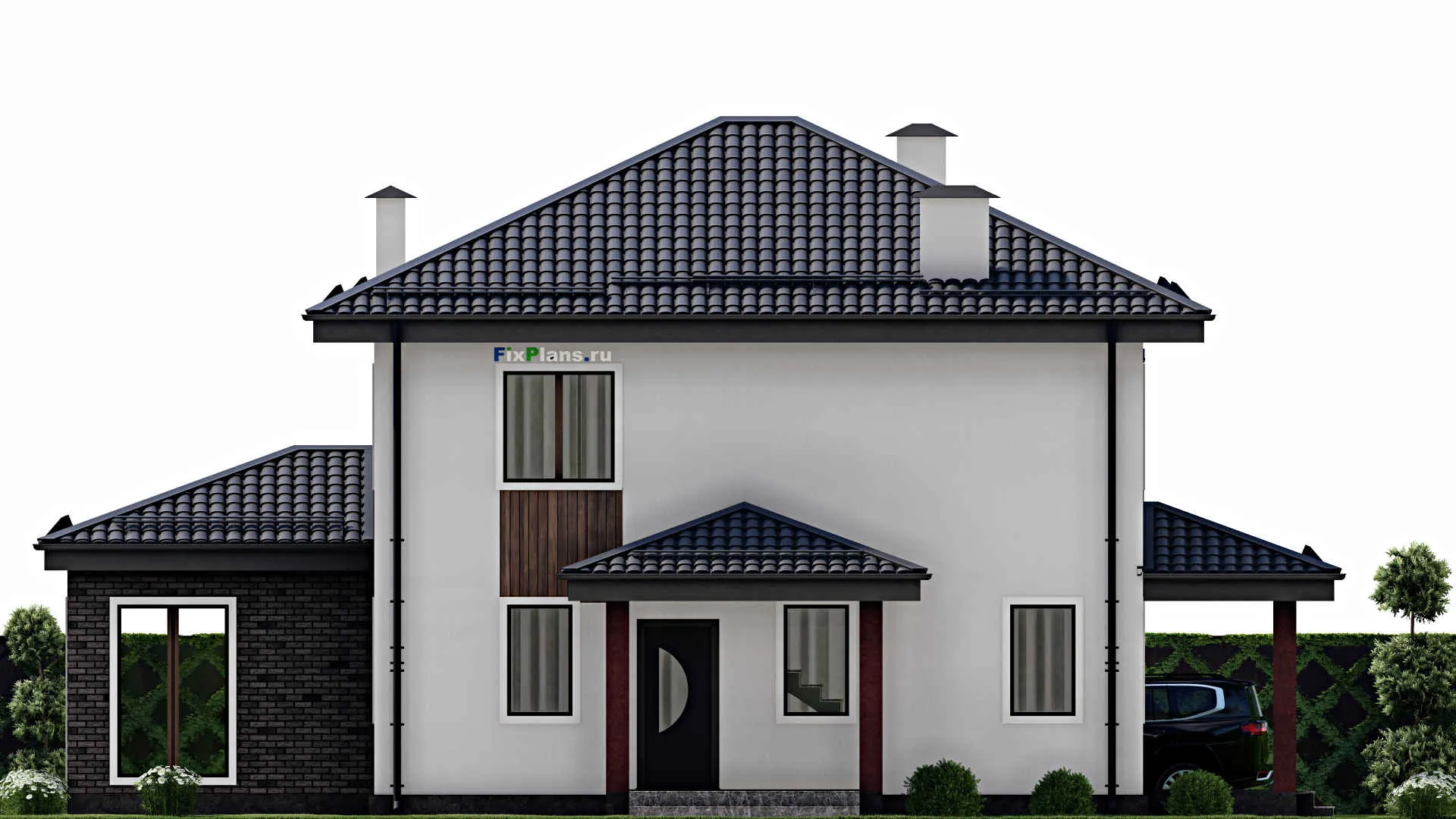 F-9449 - Проект двухэтажного дома 15 на 17, площадью 230 м² с террасой и 5 спальнями