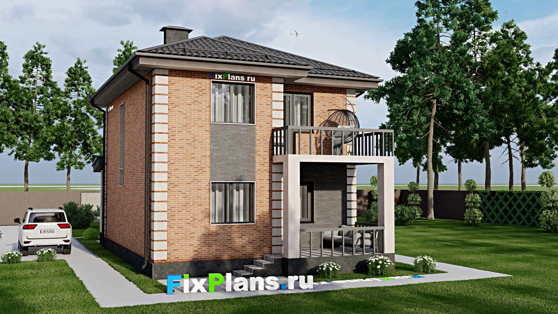 F-3824 - Проект двухэтажного дома 8 на 11, площадью 130 м² с террасой, балконом и 3 спальнями