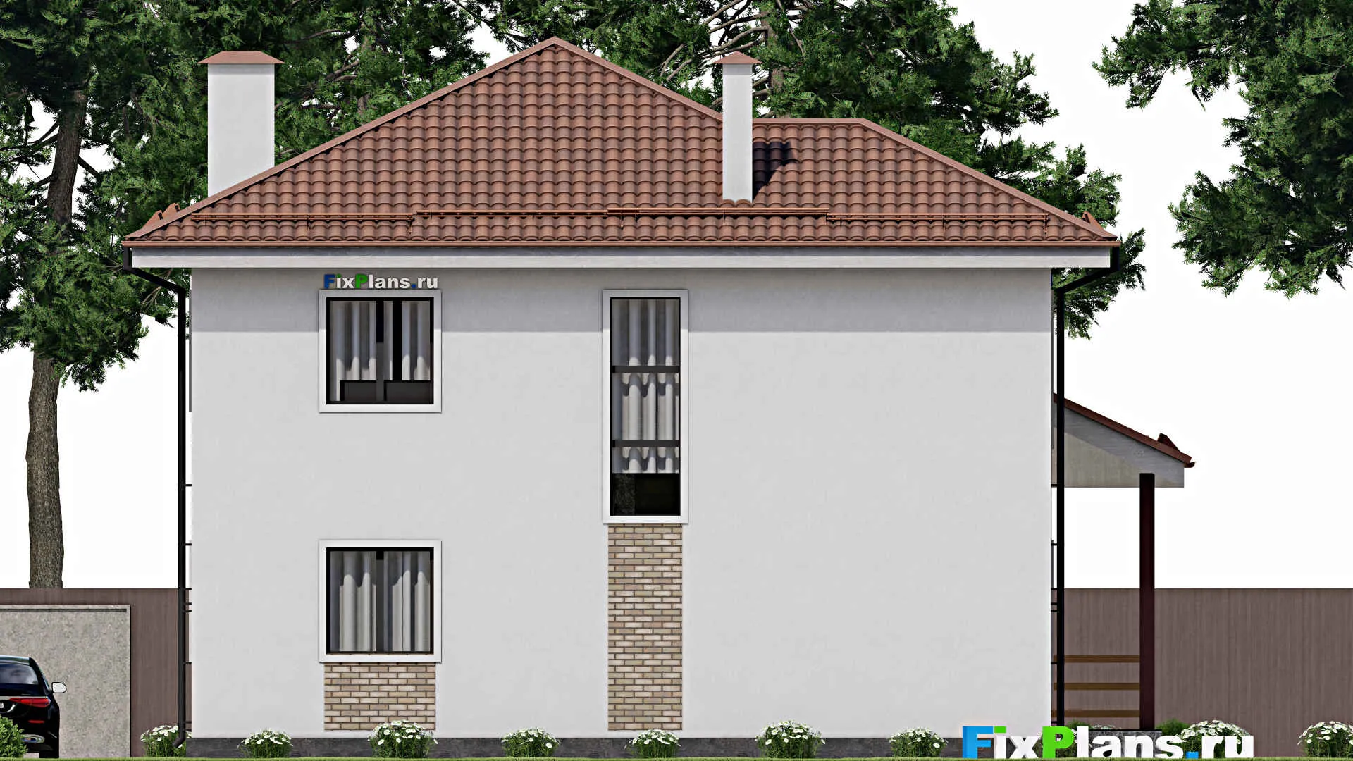 F-8684 - Проект двухэтажного дома 12 на 14, площадью 220 м² с террасой, балконом и 4 спальнями