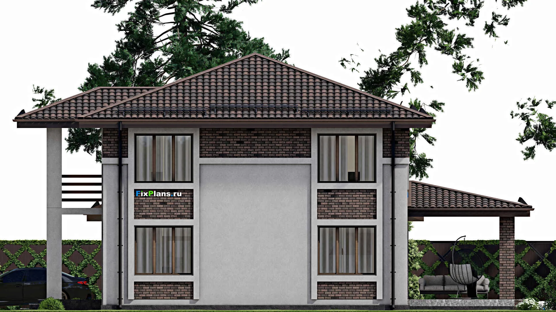 F-8387 - Проект двухэтажного дома 15 на 17, площадью 230 м² с террасой, балконом, гаражом на 1 машину и 3 спальнями