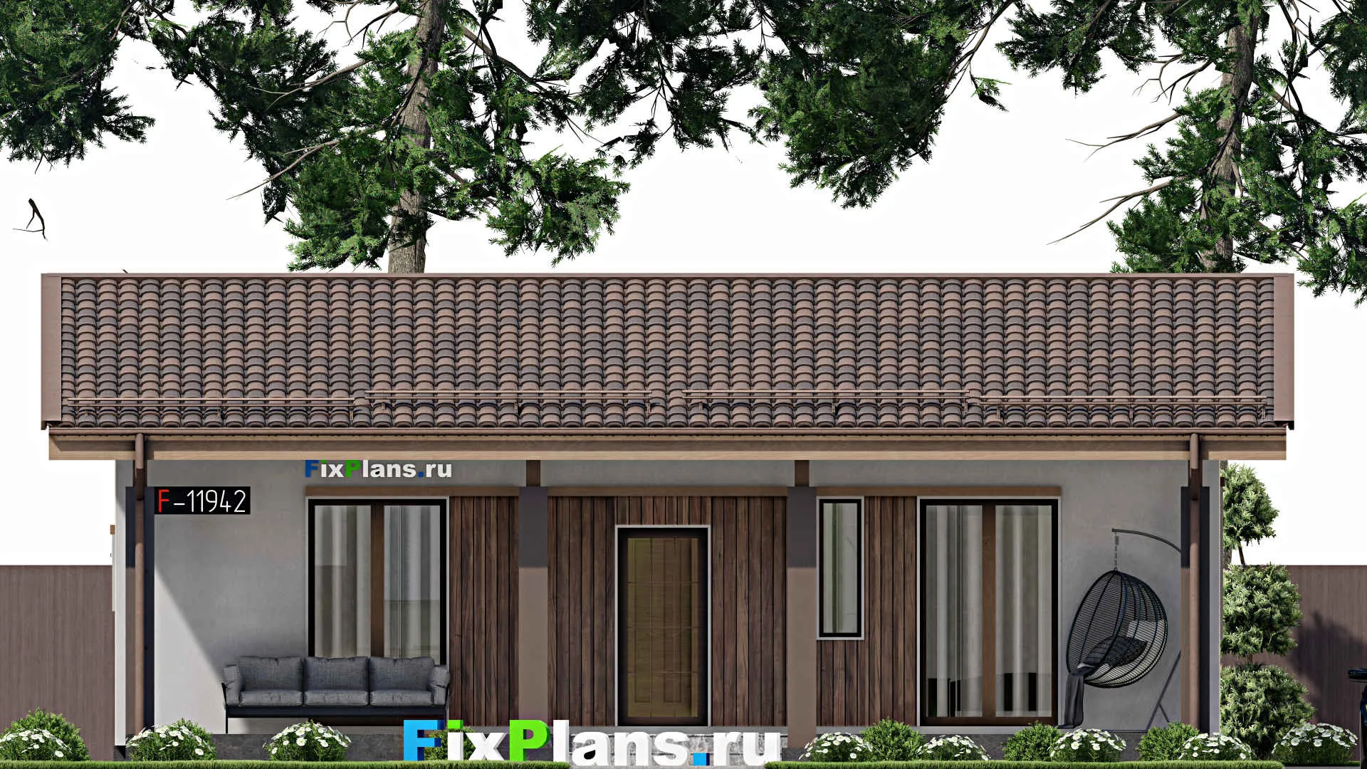 F-11942 - Проект одноэтажного дома 11 на 12, площадью 110 м² с 3 спальнями