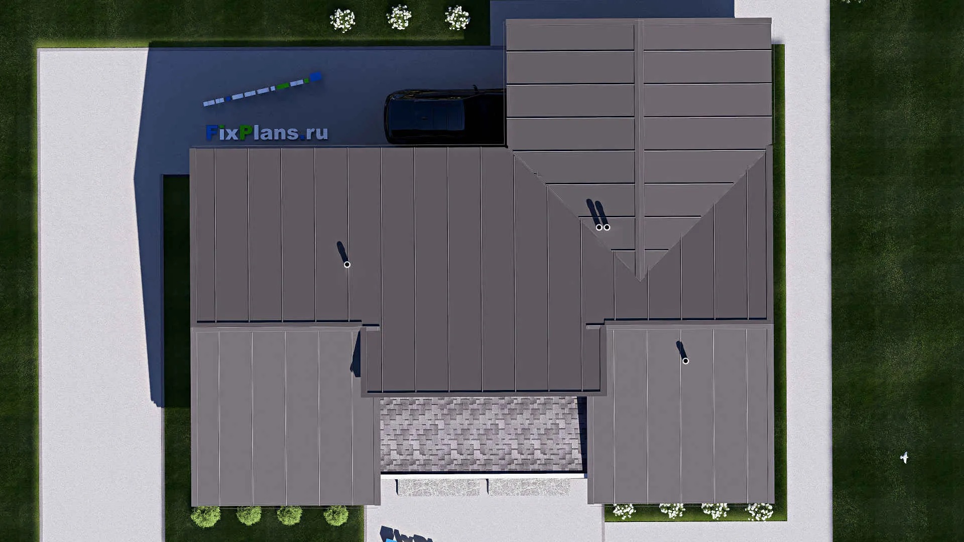 F-20393 - Проект одноэтажного дома 15 на 18, площадью 180 м² с террасой, гаражом на 1 машину и 3 спальнями