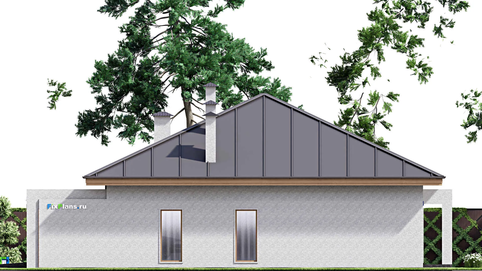 F-15938 - Проект одноэтажного дома 17 на 17, площадью 240 м² с террасой, гаражом на 2 машины и 3 спальнями