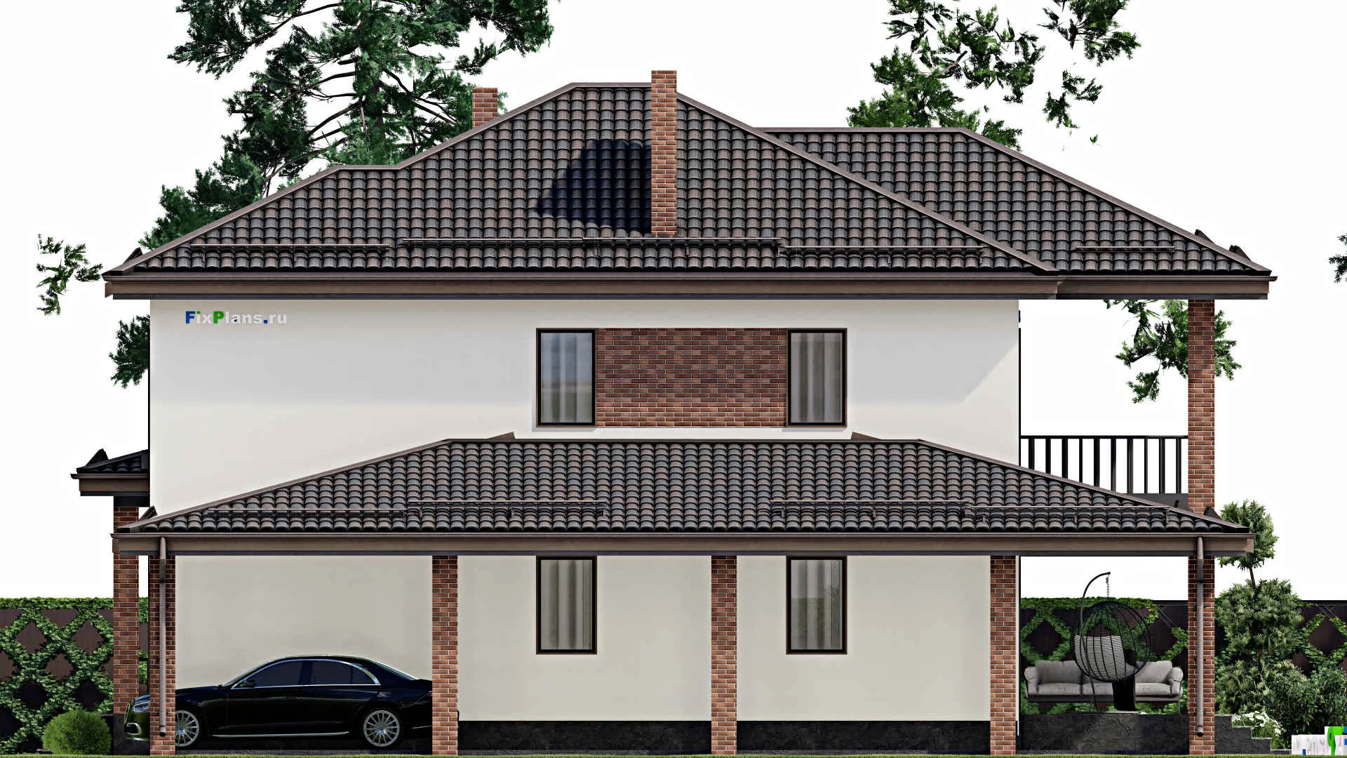 F-2978 - Проект двухэтажного дома 13 на 17, площадью 270 м² с террасой, балконом и 3 спальнями