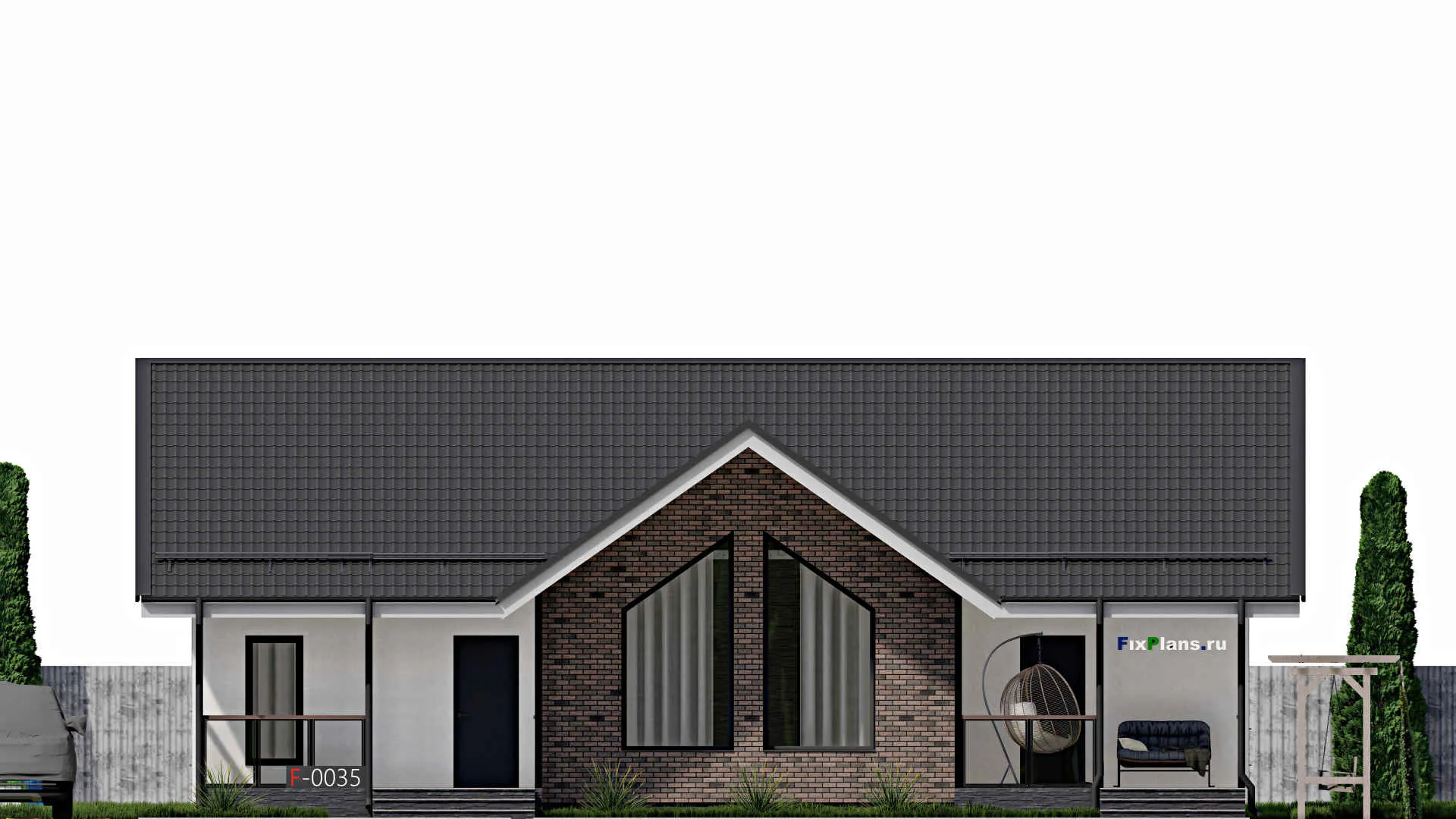 F-0035 - Проект одноэтажного дома 10 на 15, площадью 130 м² с террасой и 3 спальнями