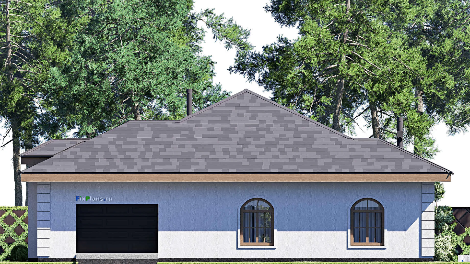F-19763 - Проект одноэтажного дома 17 на 22, площадью 260 м² с гаражом на 2 машины и 4 спальнями