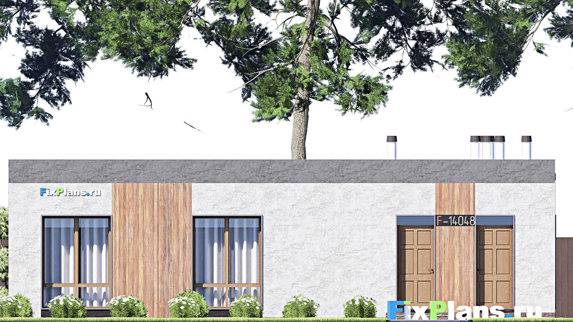 F-14048 - Проект одноэтажного дома 14 на 15, площадью 160 м² с террасой и 3 спальнями