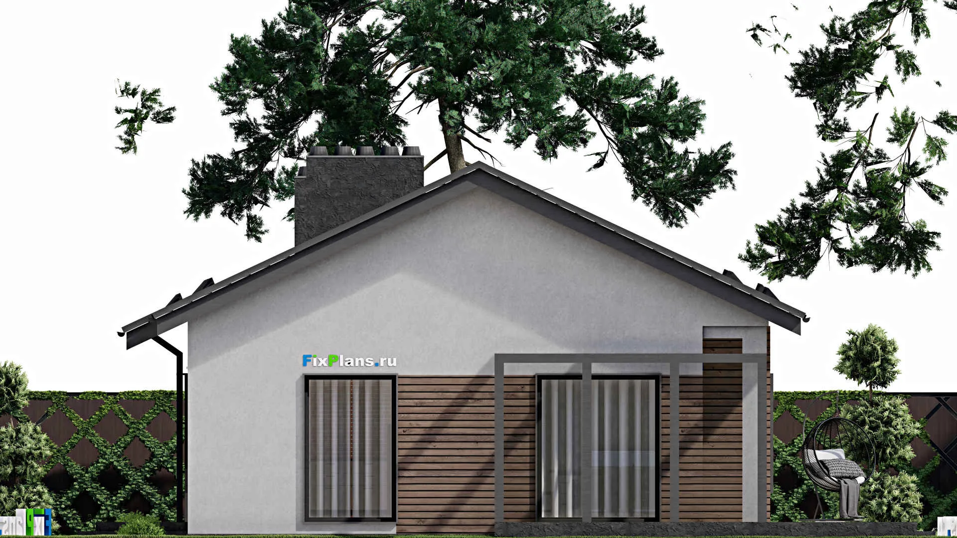 F-3374 - Проект одноэтажного дома 10 на 16, площадью 170 м² с террасой и 3 спальнями