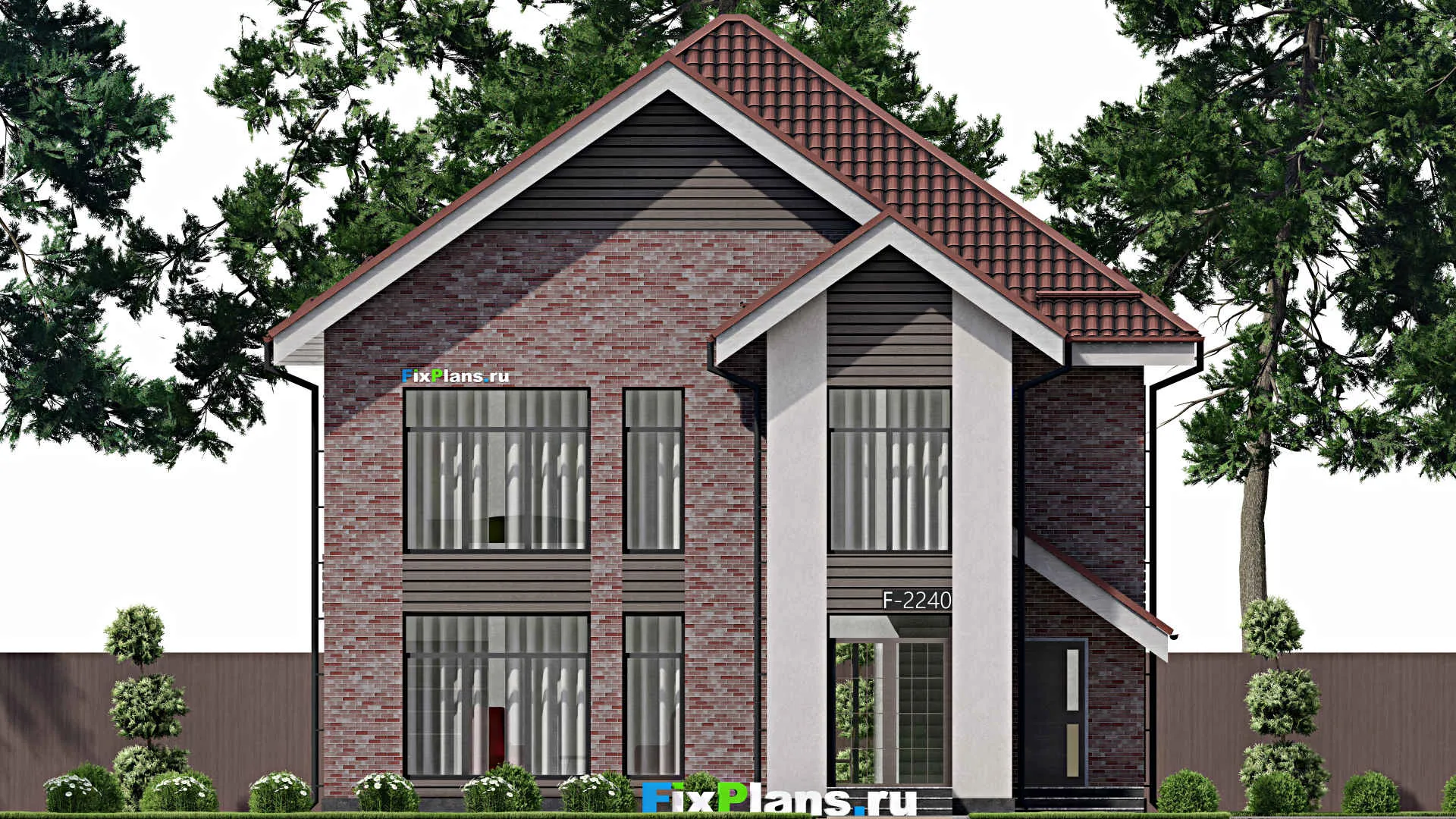 F-2240 - Проект двухэтажного дома 12 на 15, площадью 290 м² с террасой и 3 спальнями