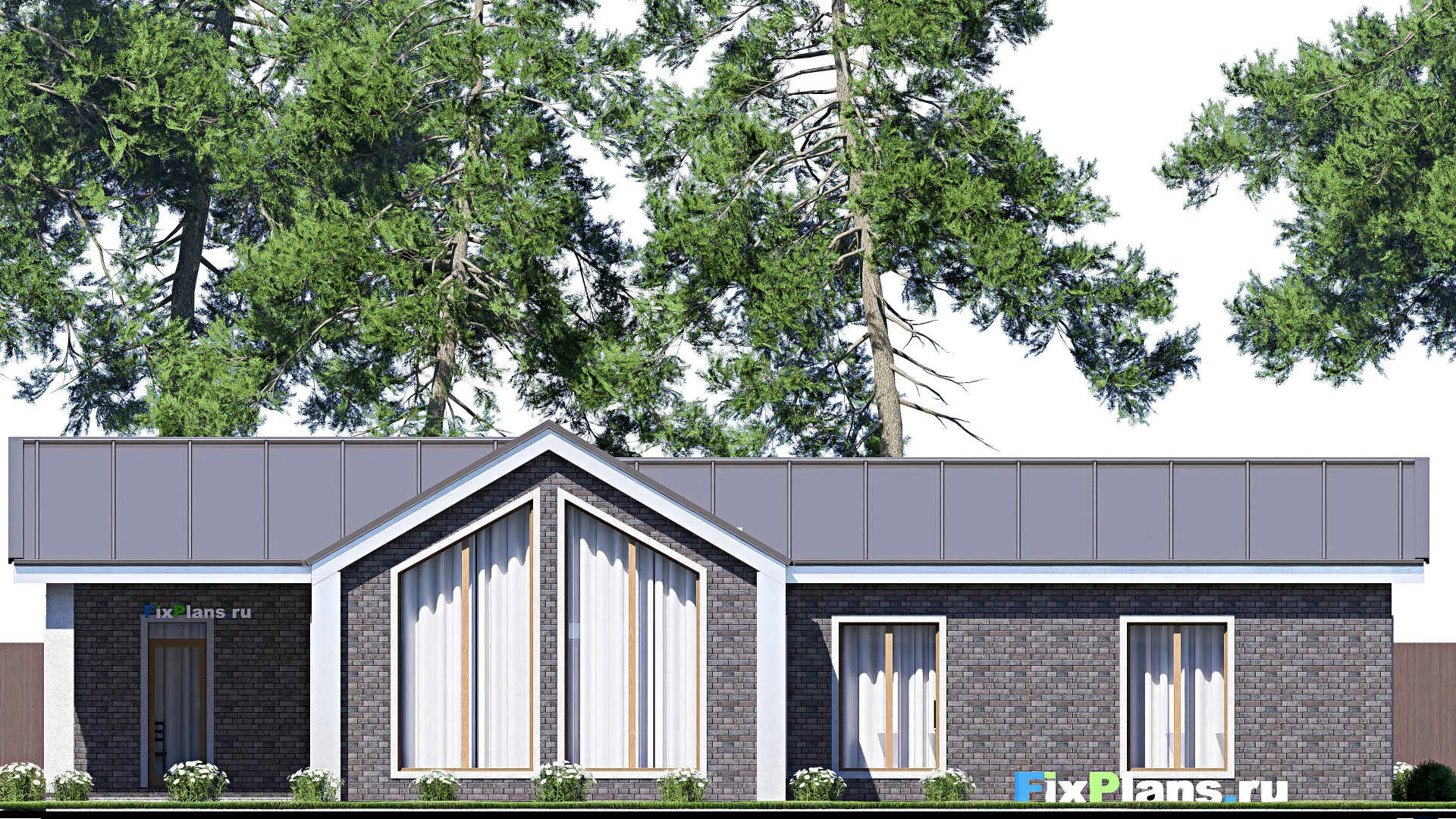 F-18494 - Проект одноэтажного дома 14 на 20, площадью 180 м² с террасой, баней и 2 спальнями