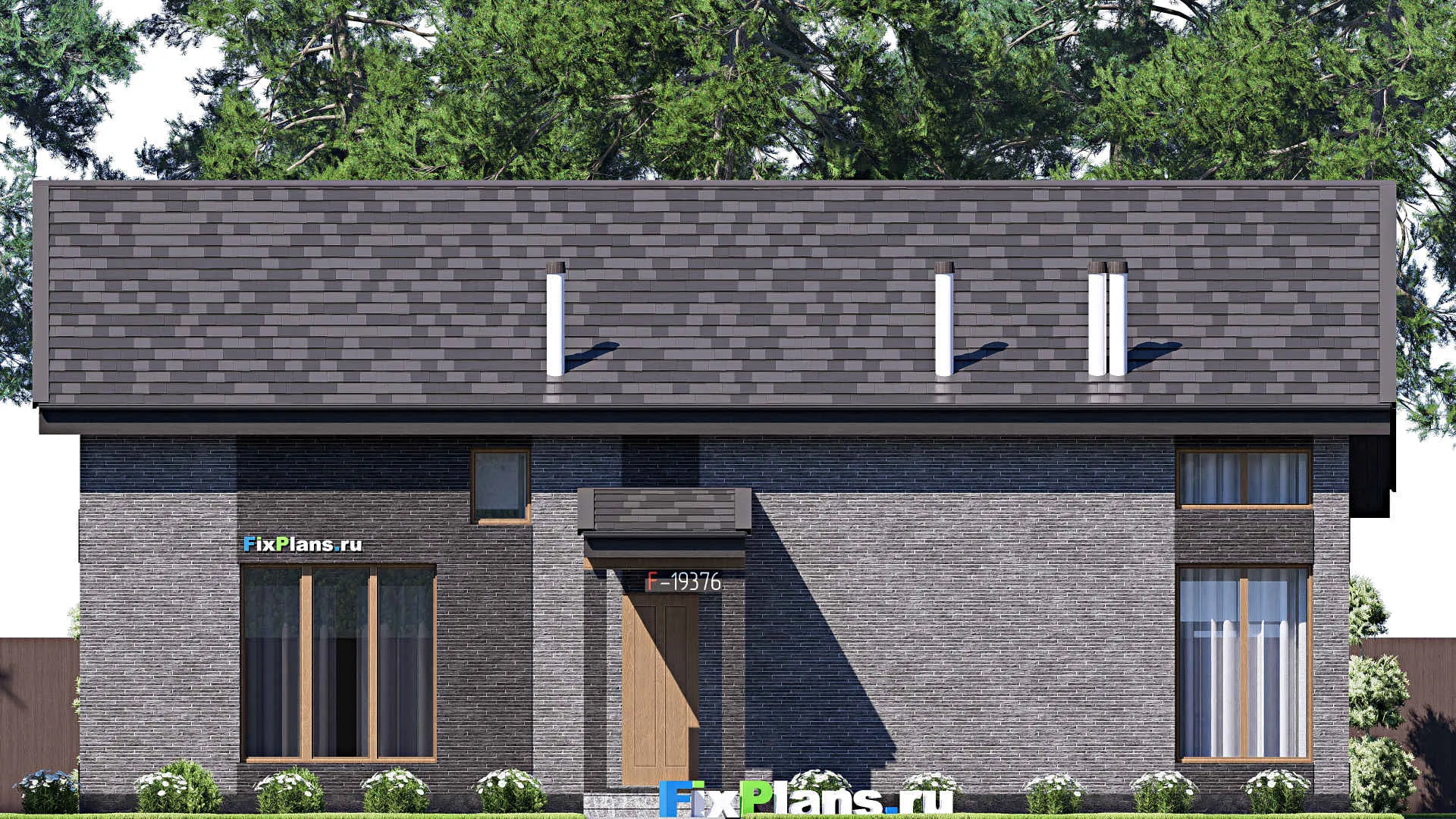 F-19376 - Проект дома с мансардой 16 на 17, площадью 260 м² с террасой и 1 спальнями