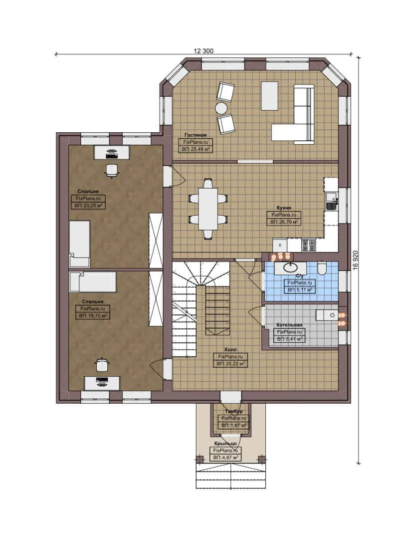 F-5228 - Планы двухэтажного дома 13 на 17, площадью 260 м² с 7 спальнями
