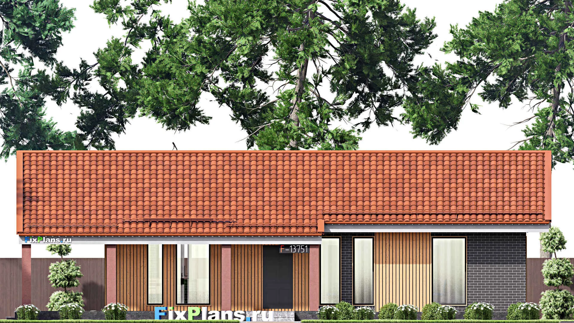 F-13751 - Проект одноэтажного дома 10 на 17, площадью 130 м² с террасой и 3 спальнями