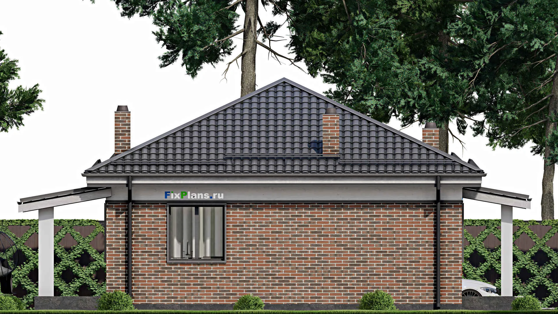 F-3338 - Проект одноэтажного дома 10 на 10, площадью 80 м² с террасой и 2 спальнями