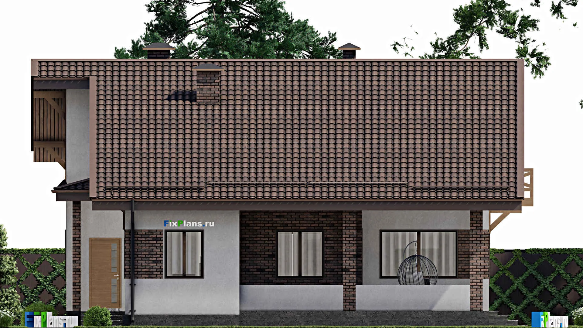 F-9224 - Проект дома с мансардой 13 на 13, площадью 210 м² с террасой, балконом и 3 спальнями