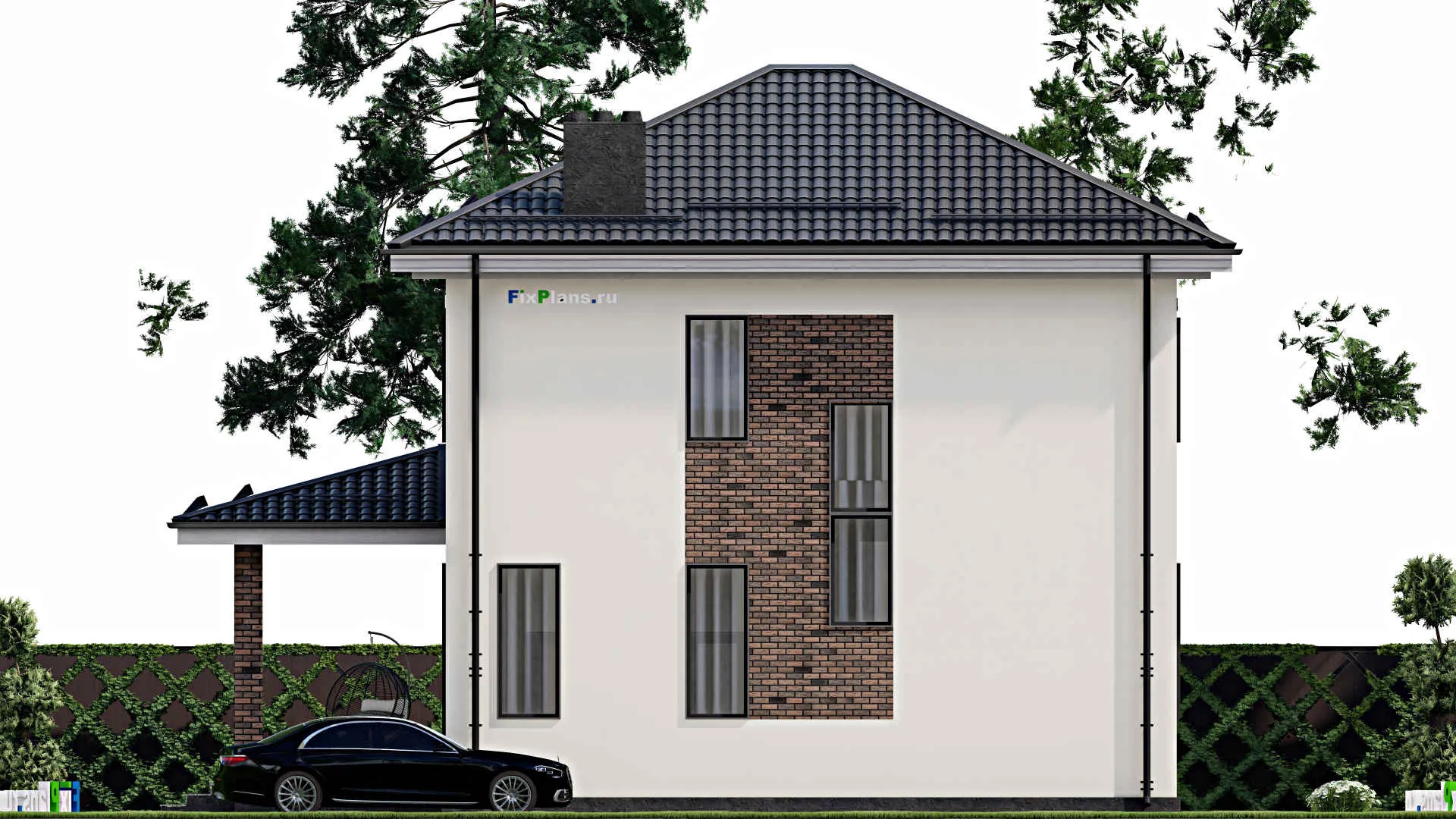 F-3347 - Проект двухэтажного дома 11 на 11, площадью 180 м² с террасой и 4 спальнями