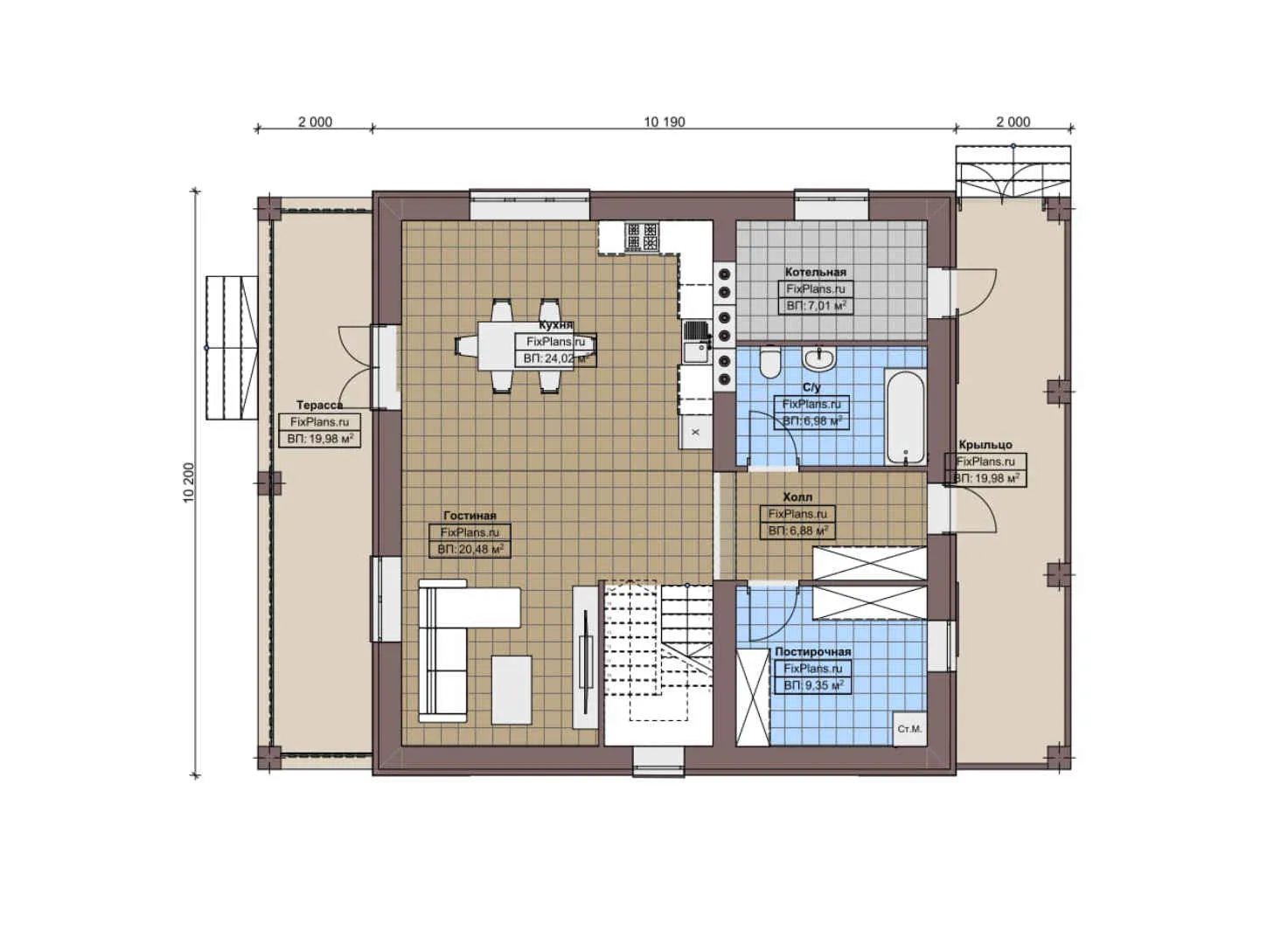 F-5975 - Планы дома с мансардой 11 на 11, площадью 210 м² с террасой, балконом и 3 спальнями