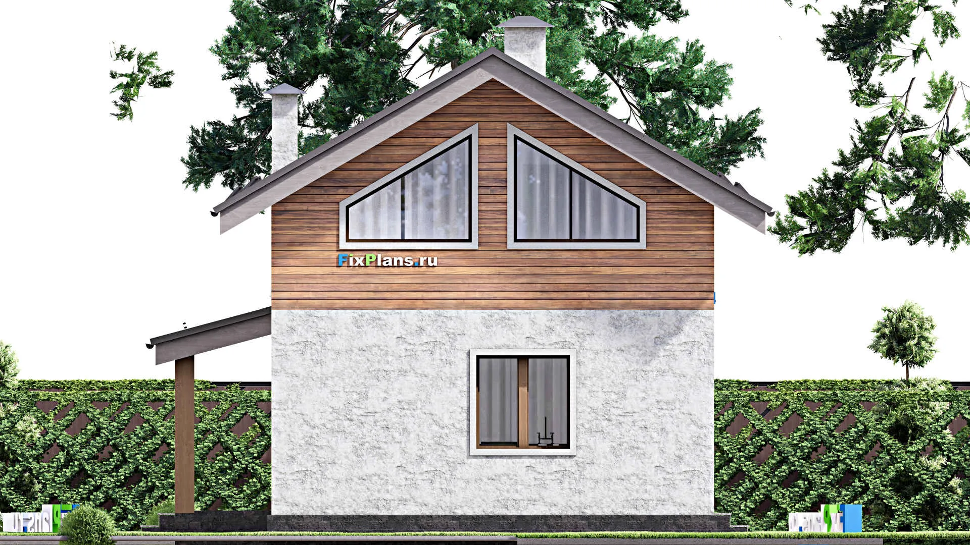 F-13292 - Проект дома с мансардой 9 на 14, площадью 140 м² с террасой и 2 спальнями