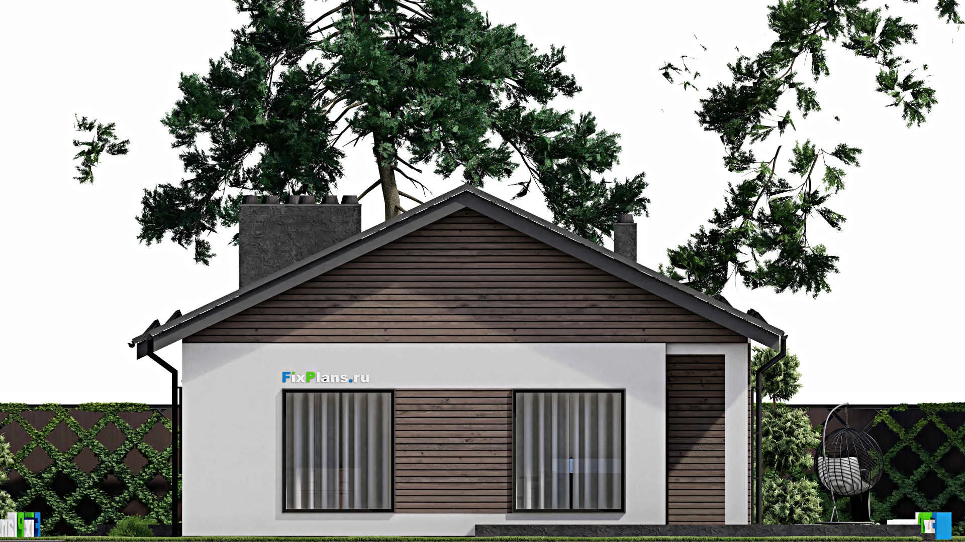 F-3149 - Проект одноэтажного дома 11 на 17, площадью 180 м² с террасой, баней и 3 спальнями