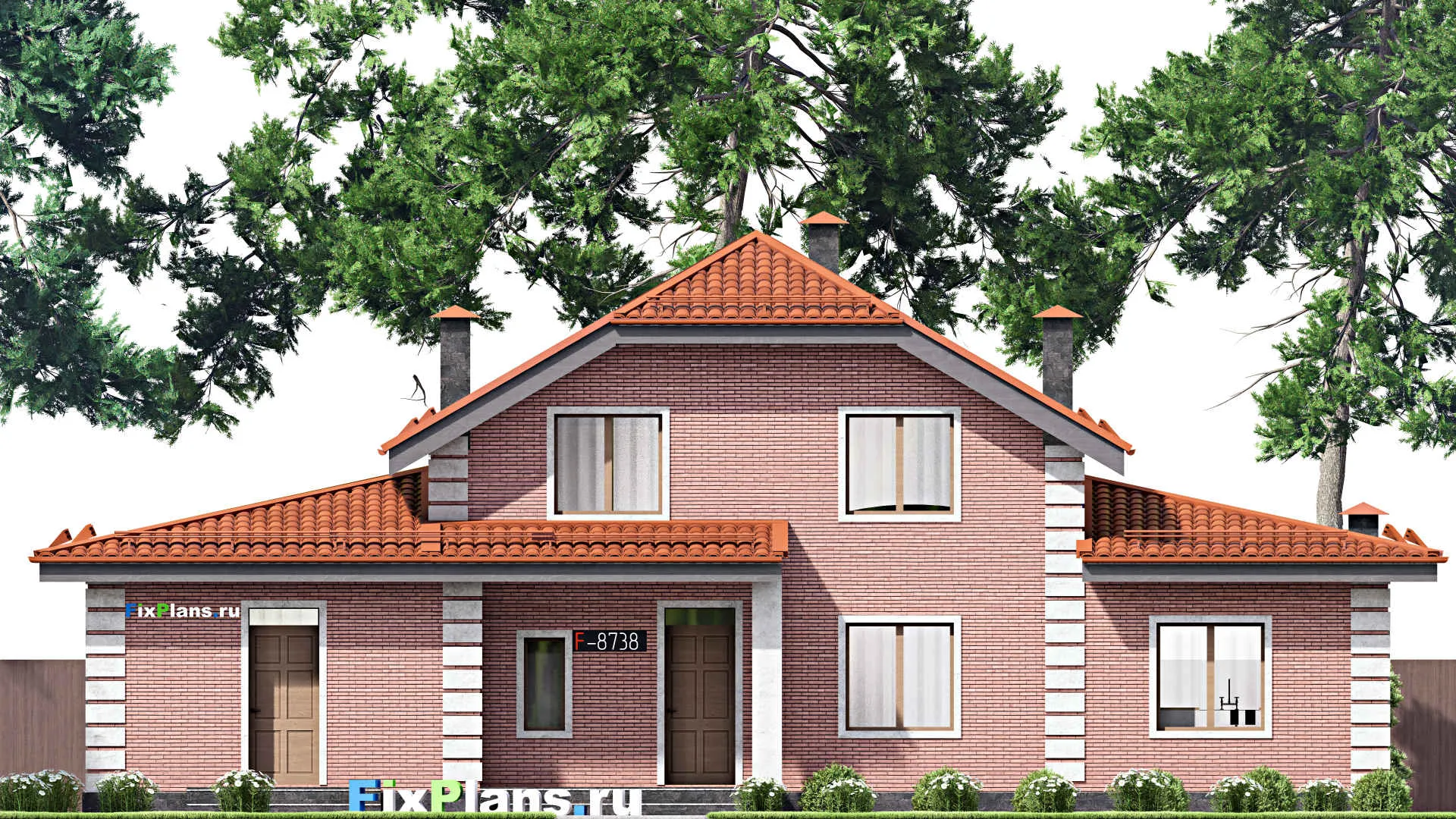 F-8738 - Проект дома с мансардой 15 на 18, площадью 480 м² с террасой и 9 спальнями