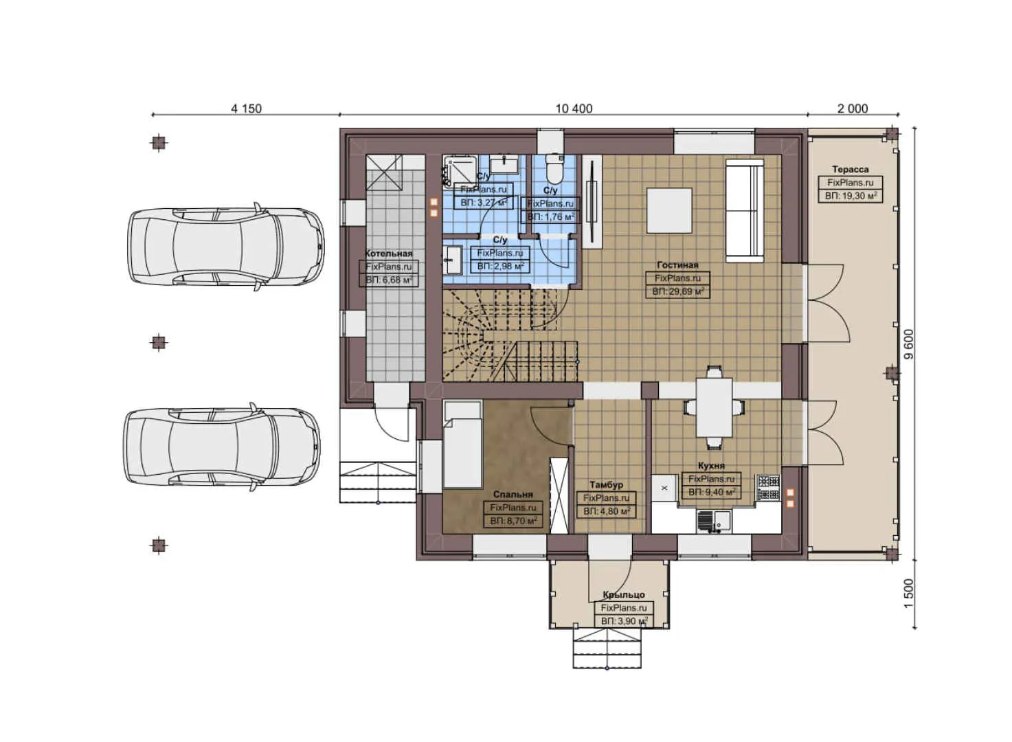F-3950 - Планы дома с мансардой 10 на 11, площадью 140 м² с террасой, балконом, навесом для машины и 3 спальнями