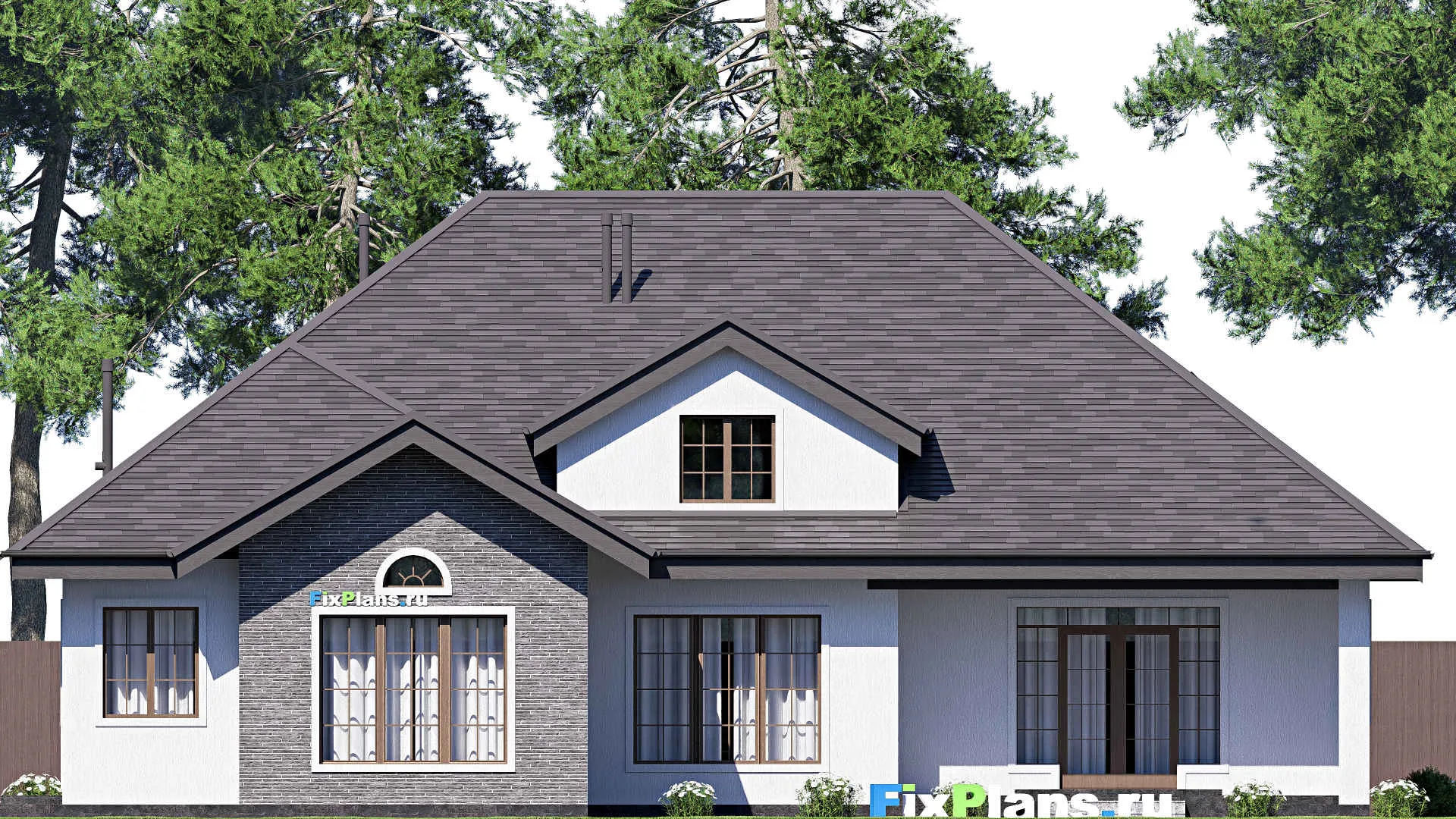 F-20591 - Проект дома с мансардой 18 на 20, площадью 410 м² с террасой, гаражом на 2 машины и 4 спальнями