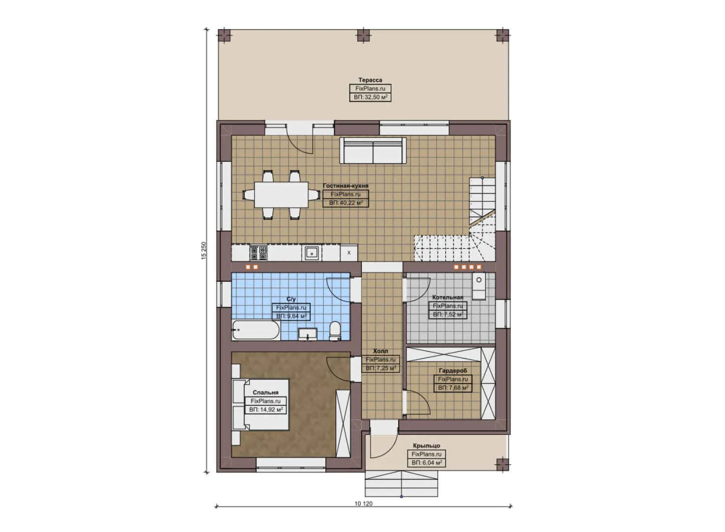 F-10421 - Планы дома с мансардой 11 на 16, площадью 250 м² с 4 спальнями