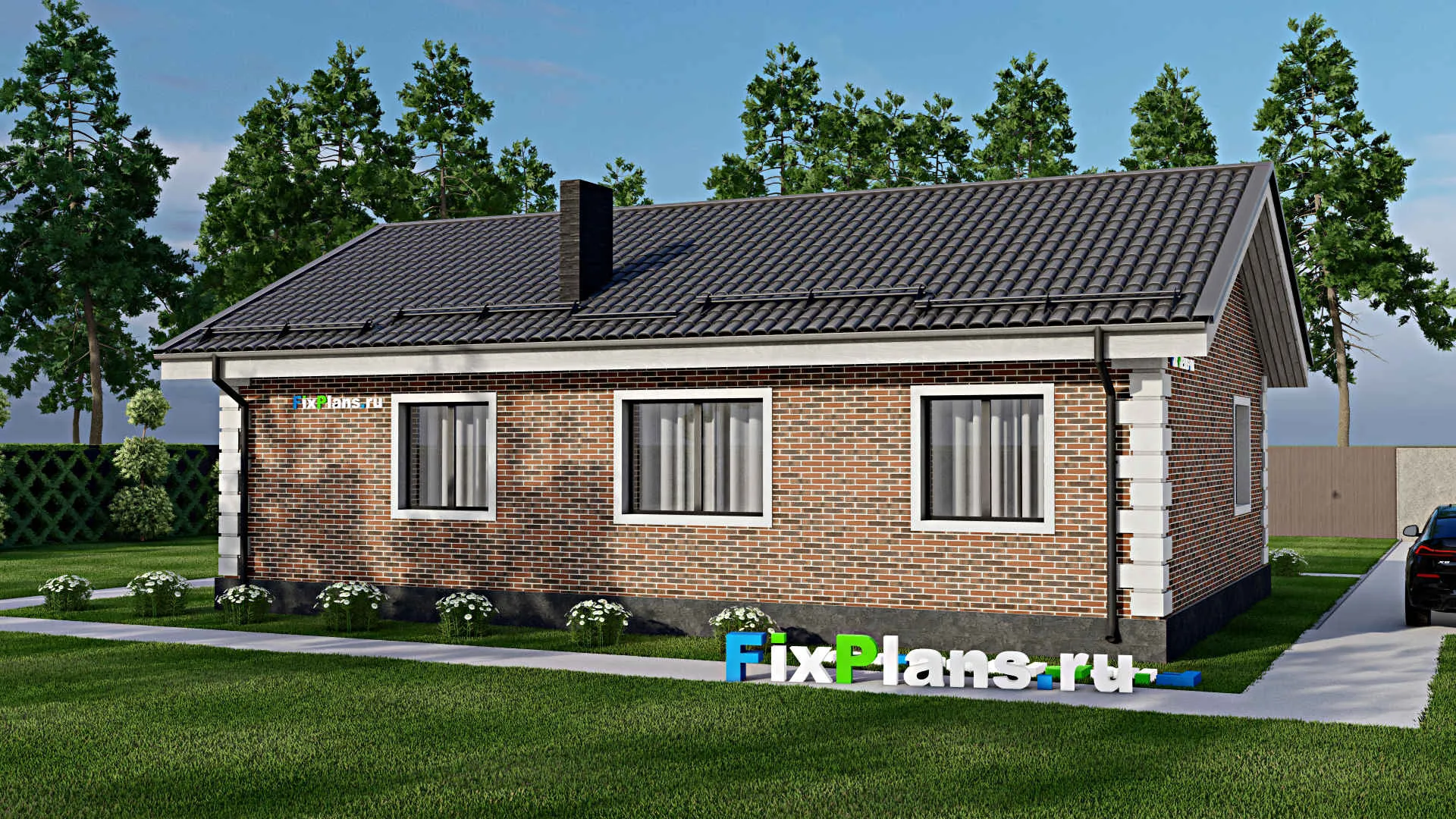 F-5147 - Проект одноэтажного дома 9 на 14, площадью 100 м² с 3 спальнями