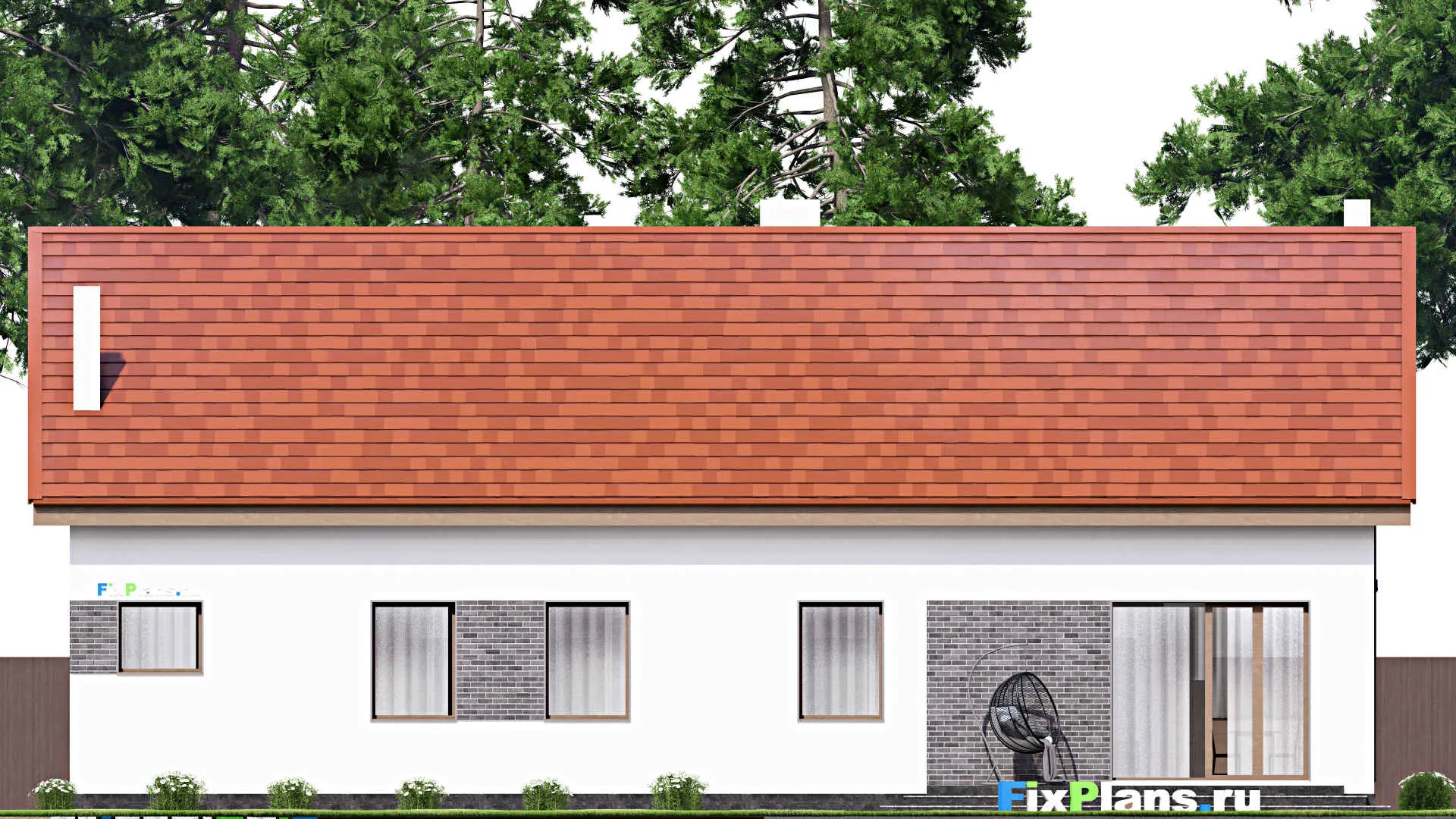 F-16631 - Проект одноэтажного дома 17 на 20, площадью 370 м² с террасой, гаражом на 2 машины и 3 спальнями