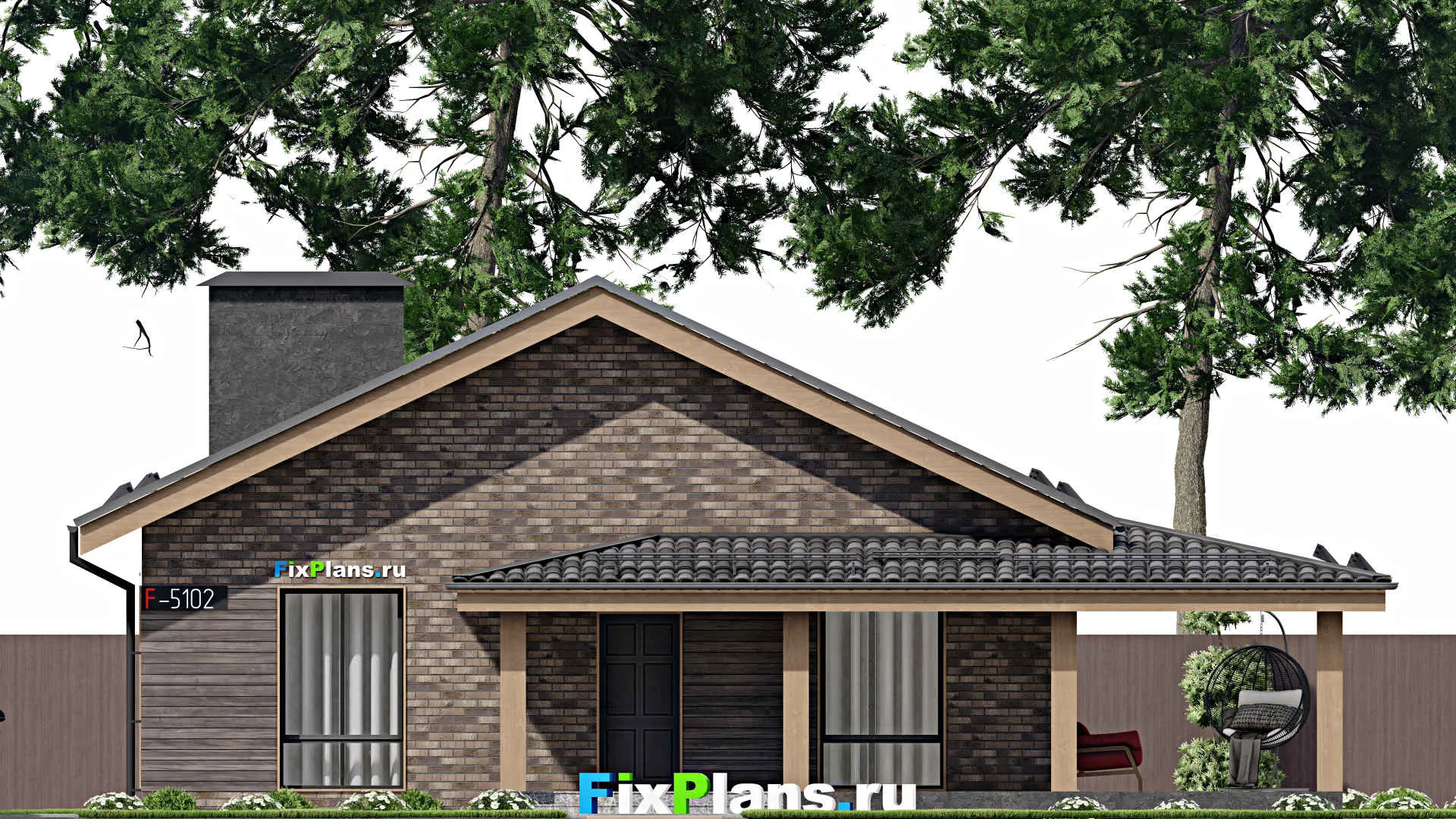 F-5102 - Проект одноэтажного дома 11 на 17, площадью 180 м² с террасой и 3 спальнями