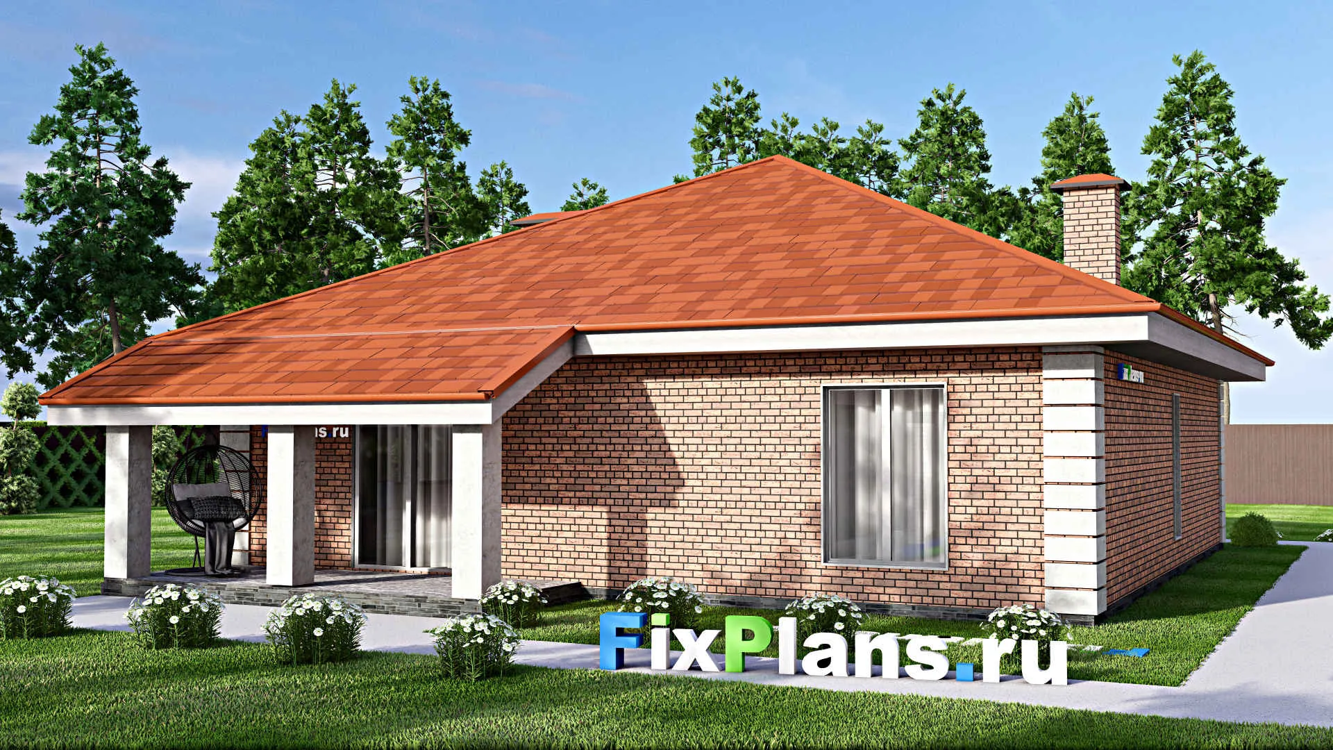 F-14066 - Проект одноэтажного дома 12 на 17, площадью 140 м² с террасой и 3 спальнями