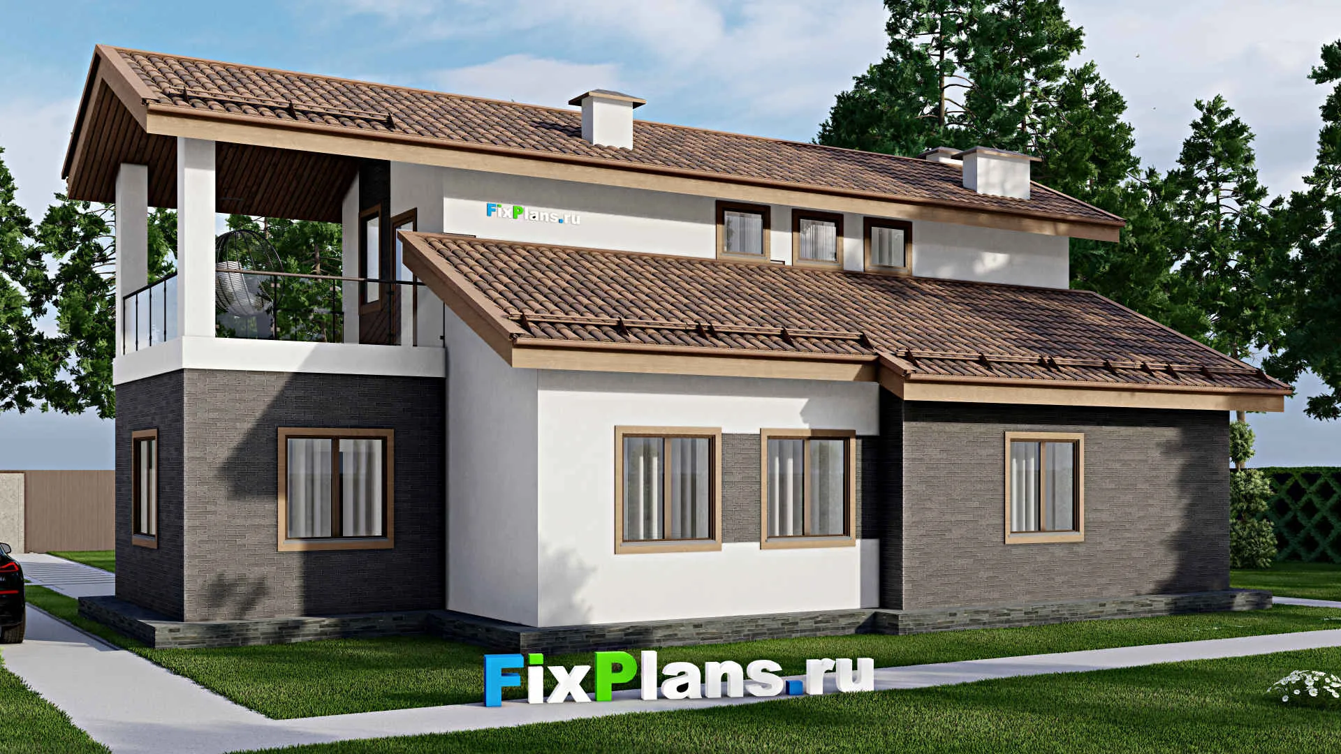 F-7379 - Проект дома с мансардой 11 на 17, площадью 180 м² с балконом и 3 спальнями