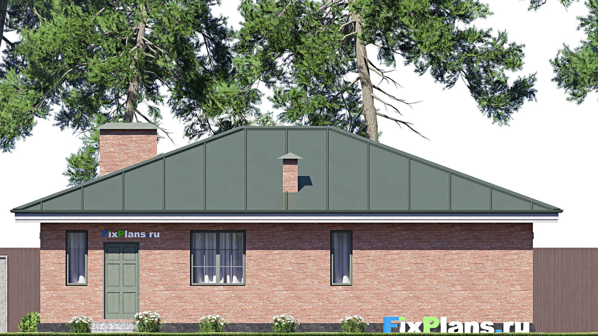 F-18260 - Проект одноэтажного дома 14 на 15, площадью 150 м² с террасой и 3 спальнями