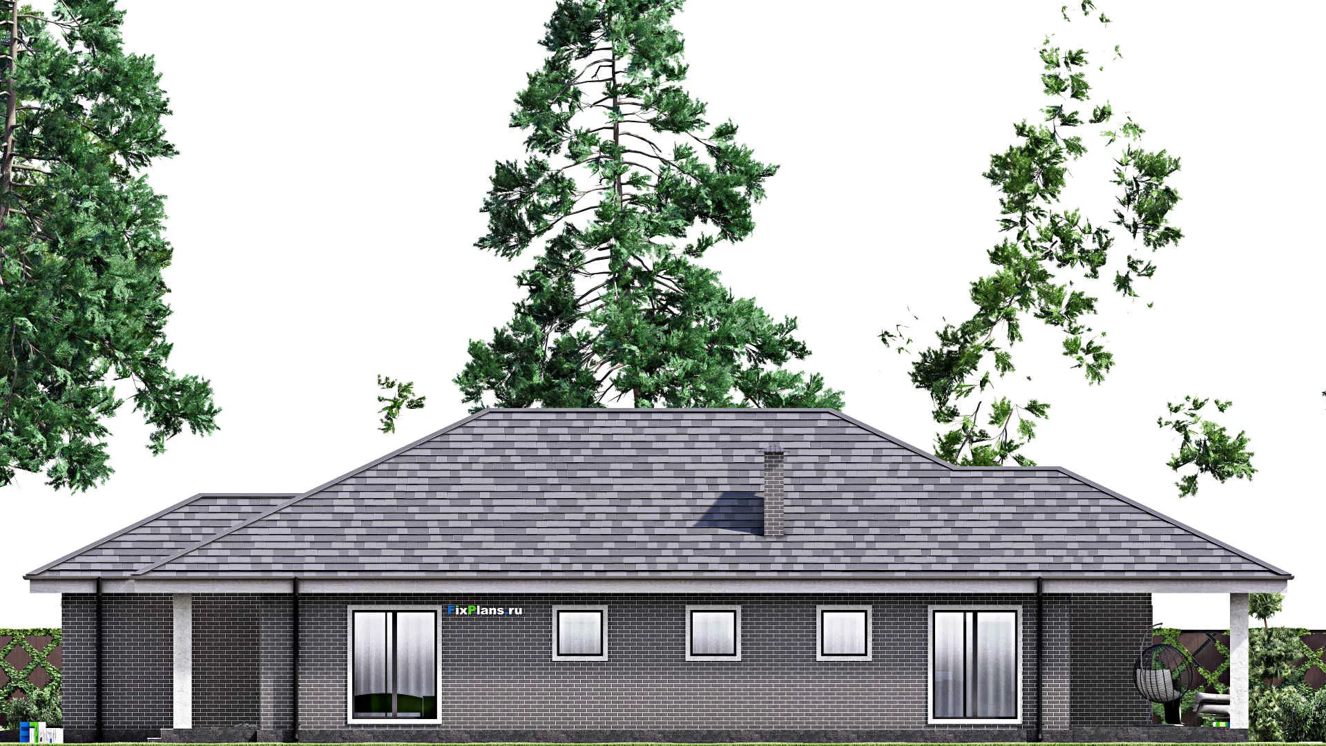 F-13193 - Проект одноэтажного дома 14 на 25, площадью 260 м² с террасой, гаражом на 2 машины и 3 спальнями